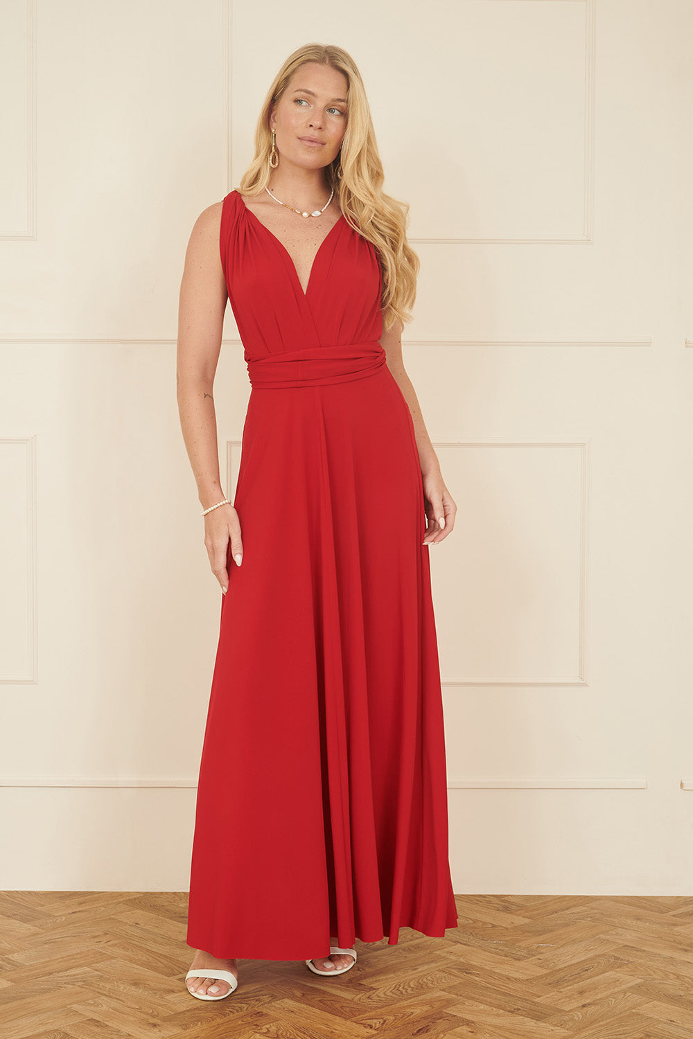 Yumi Red Jersey Stretch Multiway Midi Dress