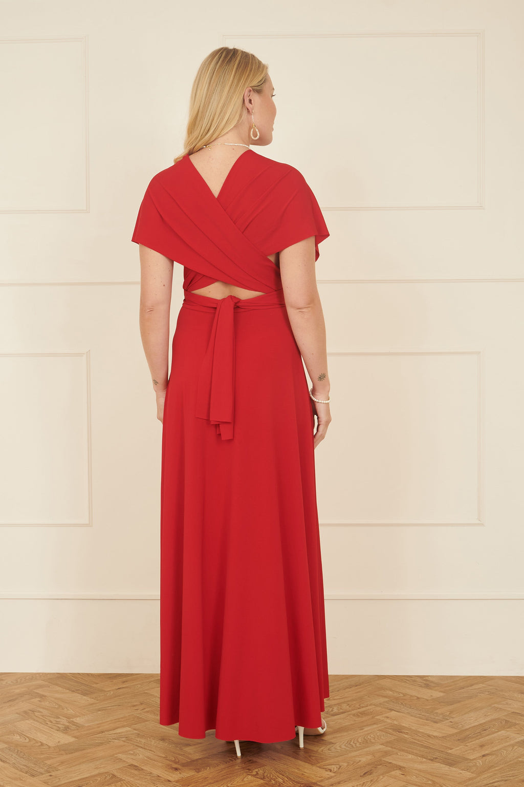 Yumi Red Jersey Stretch Multiway Midi Dress