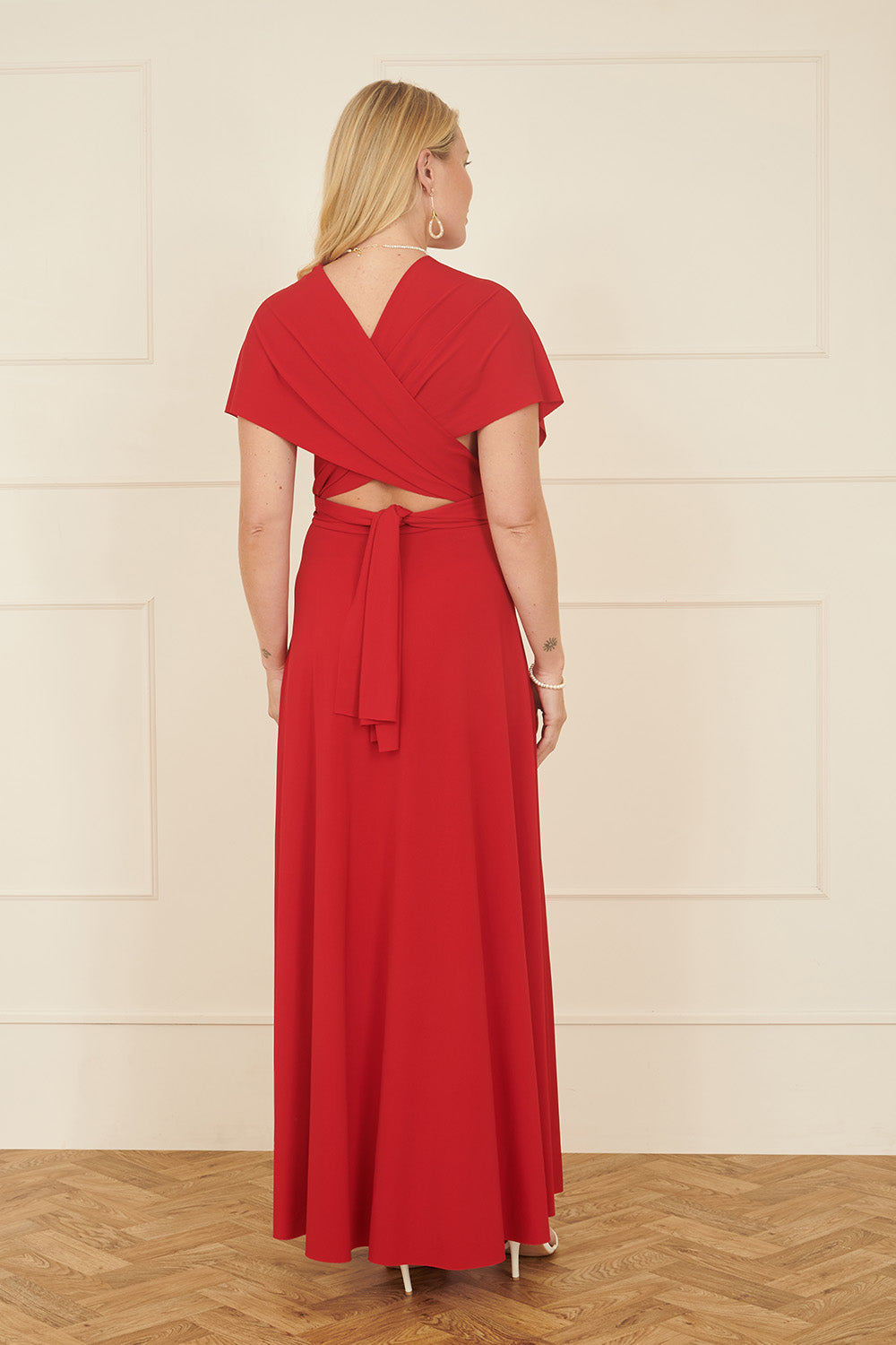 Yumi Red Jersey Stretch Multiway Midi Dress