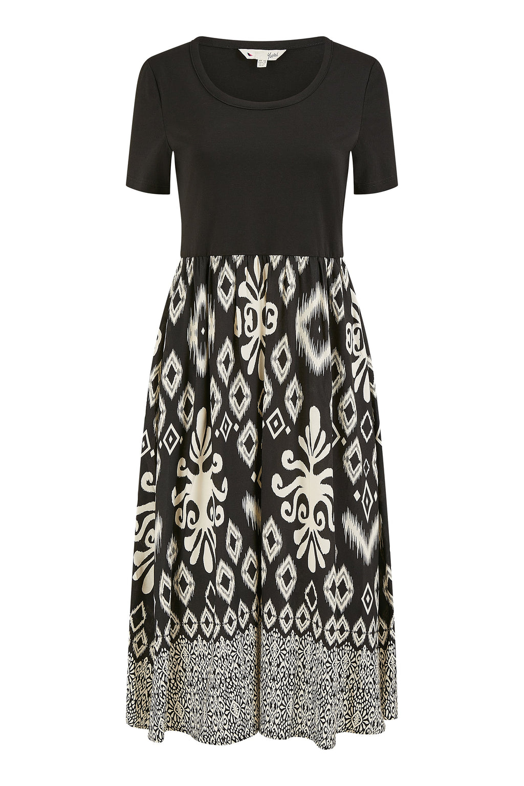 Yumi Black Jersey Stretch Top And Ikat Skirt Midi Dress