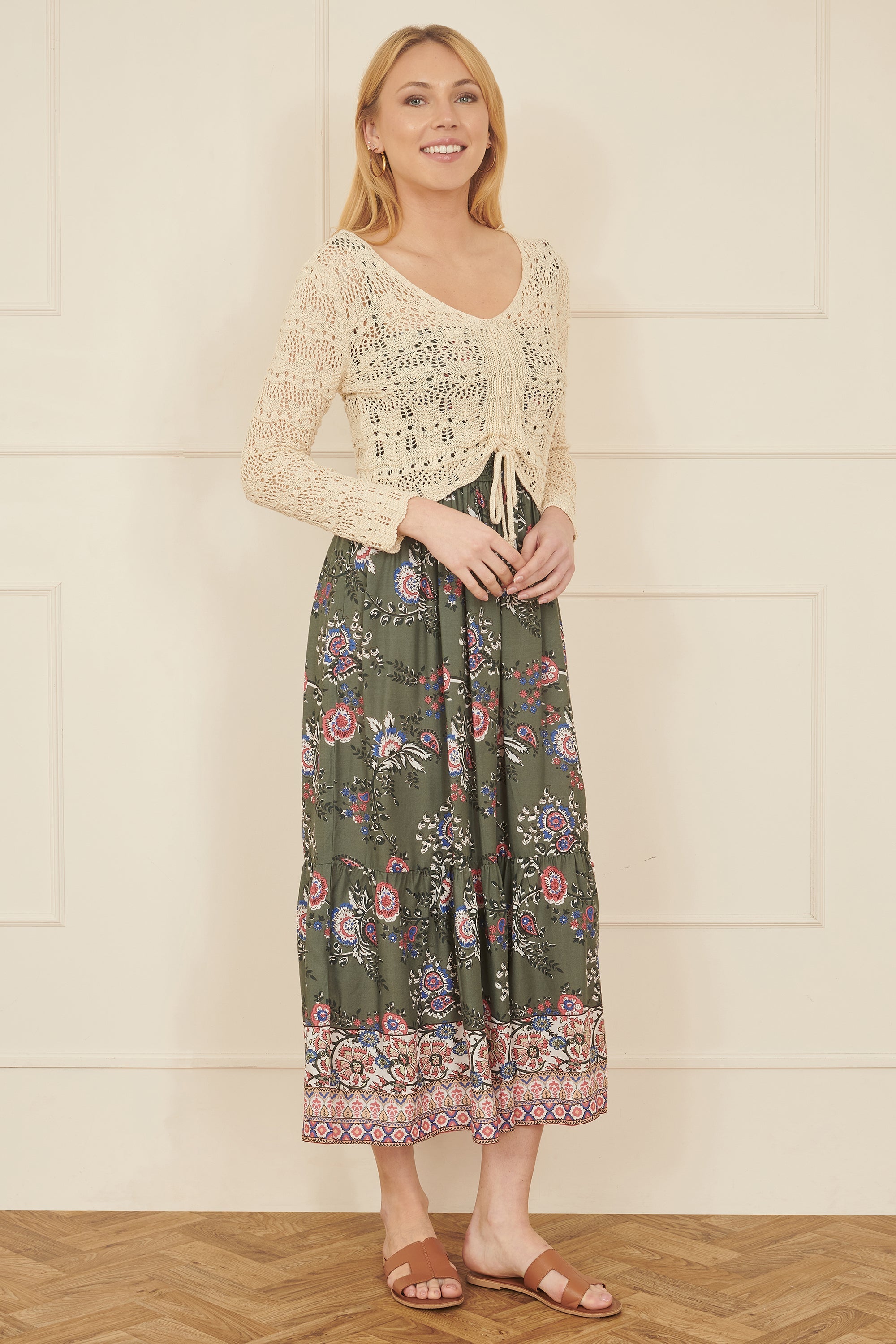 Yumi Ivory Crochet Top With Front Ruching