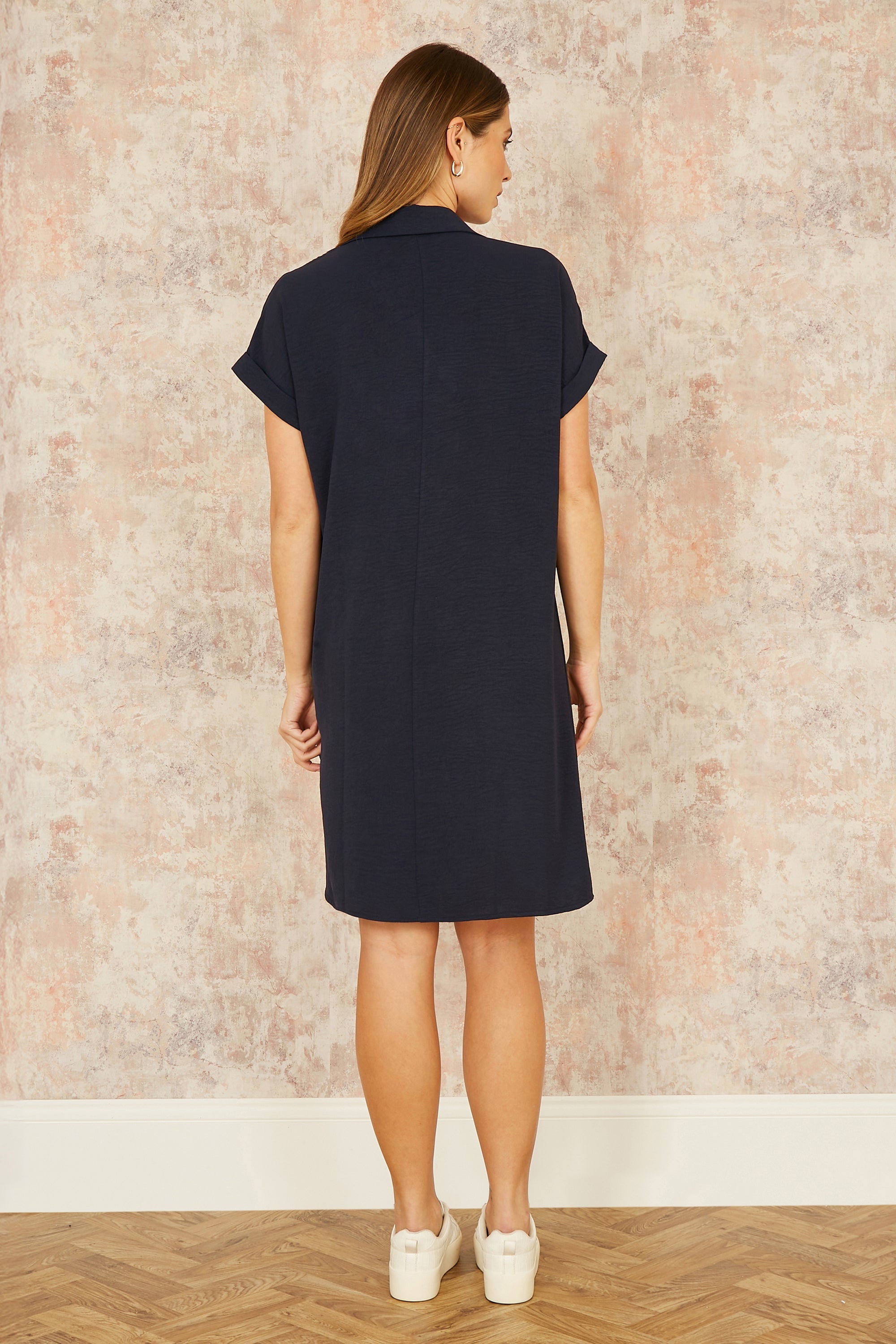 Yumi Navy Relaxed Fit Collared Tunic Dress