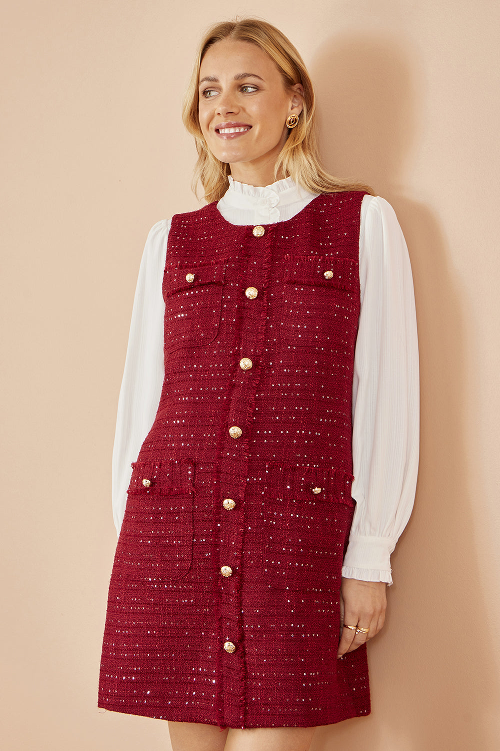Yumi Burgundy Boucle Tunic Dress