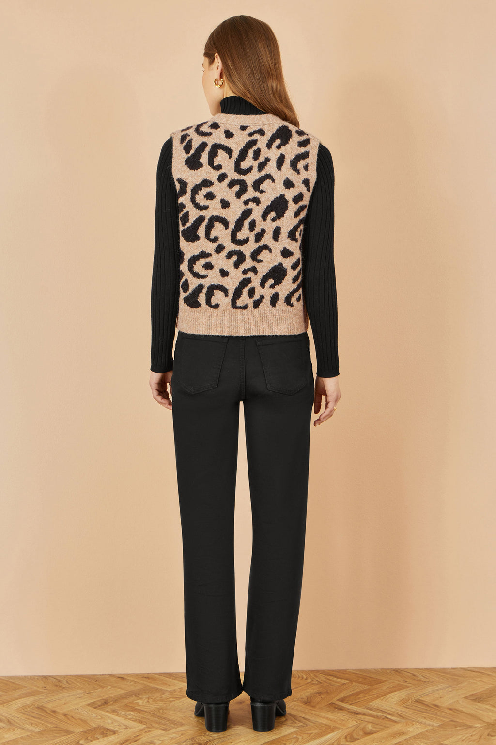 Yumi Beige Animal Print Intarsia Tie Front Waistcoat