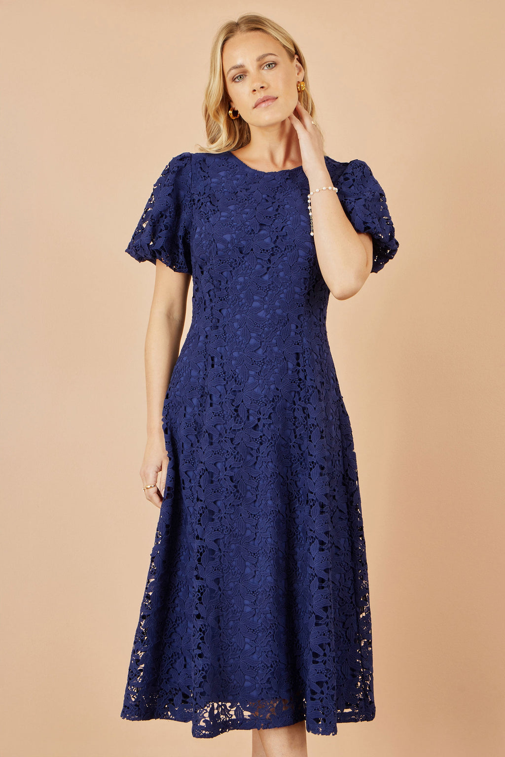 Yumi Navy Lace Midi Skater Dress
