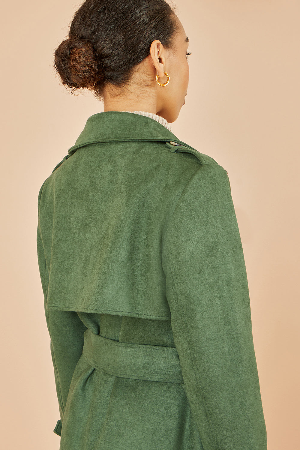 Yumi Green Faux Suede Trench Coat