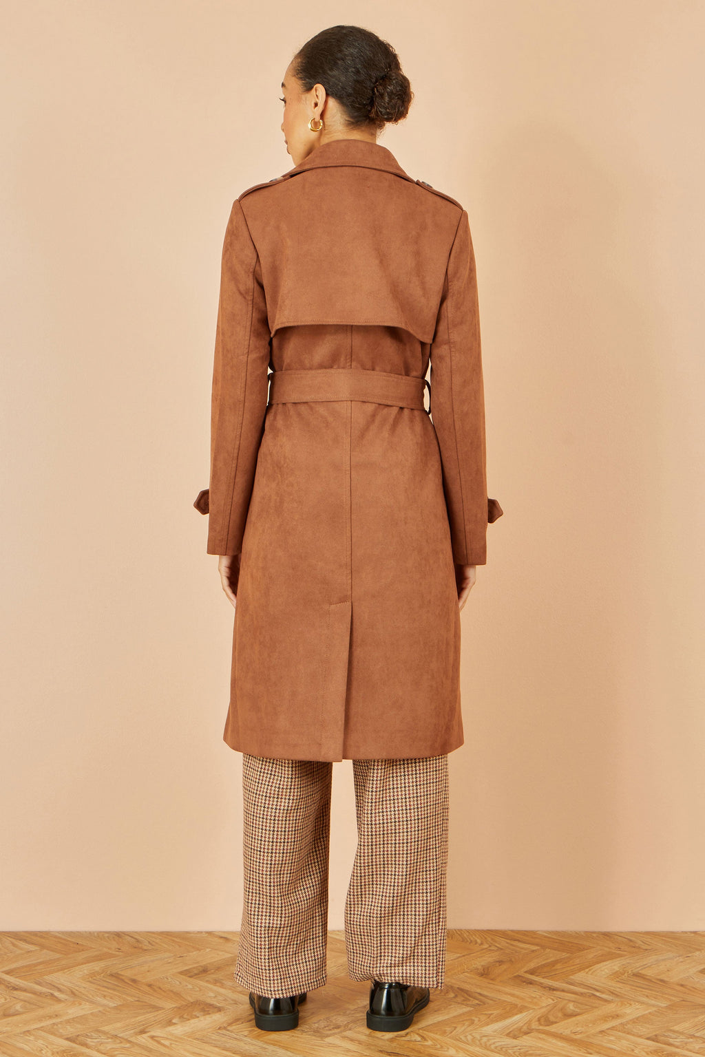 Yumi Brown Faux Suede Trench Coat