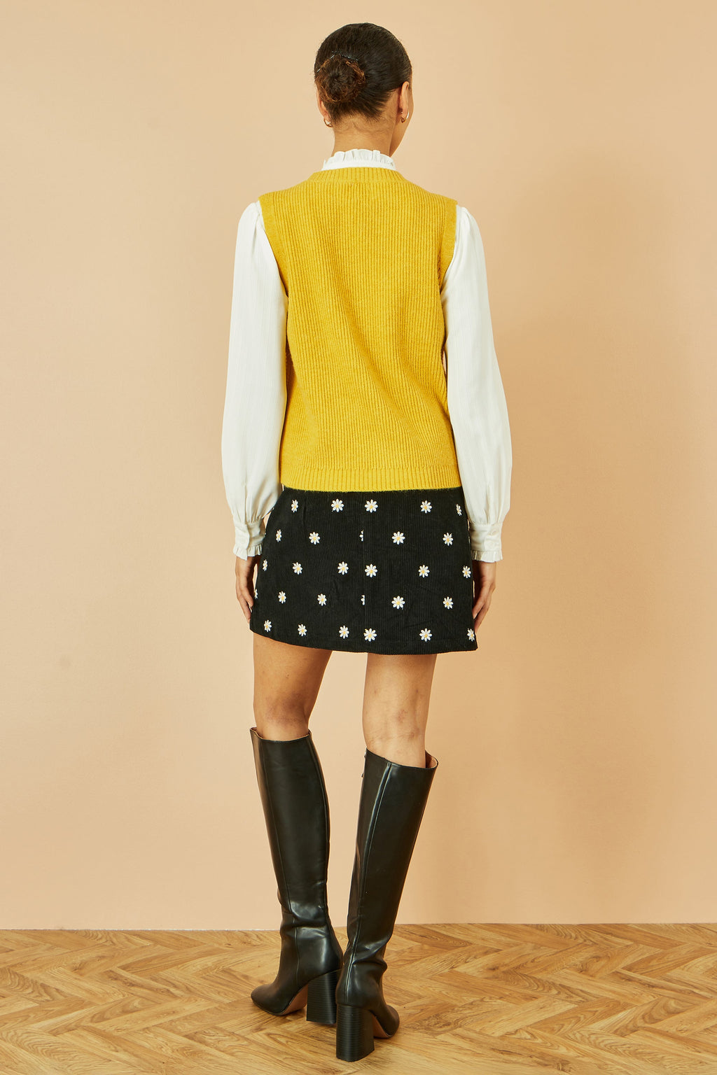 Yumi Mustard Cable Knit Sleeveless Jumper