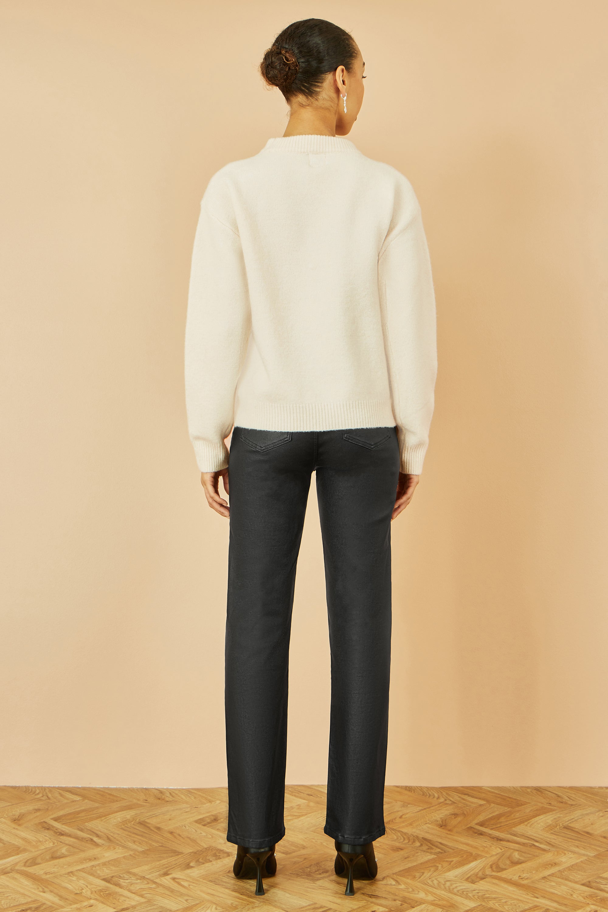 Yumi Cream Relaxed Knitted Jumper With Sequin Detail