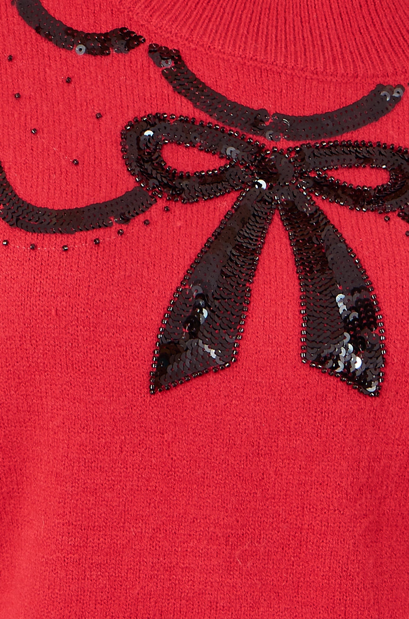 Yumi Red Sequinned Bow Neckline Jumper