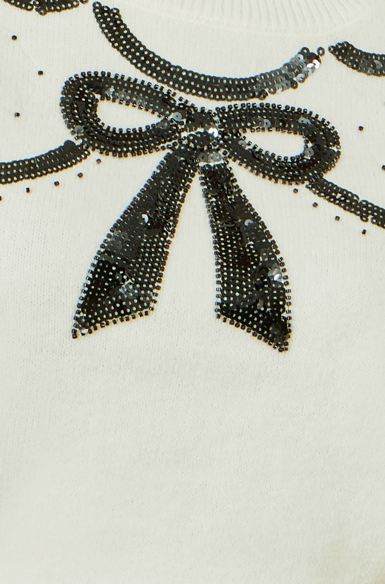 Yumi White Sequinned Bow Neckline Jumper