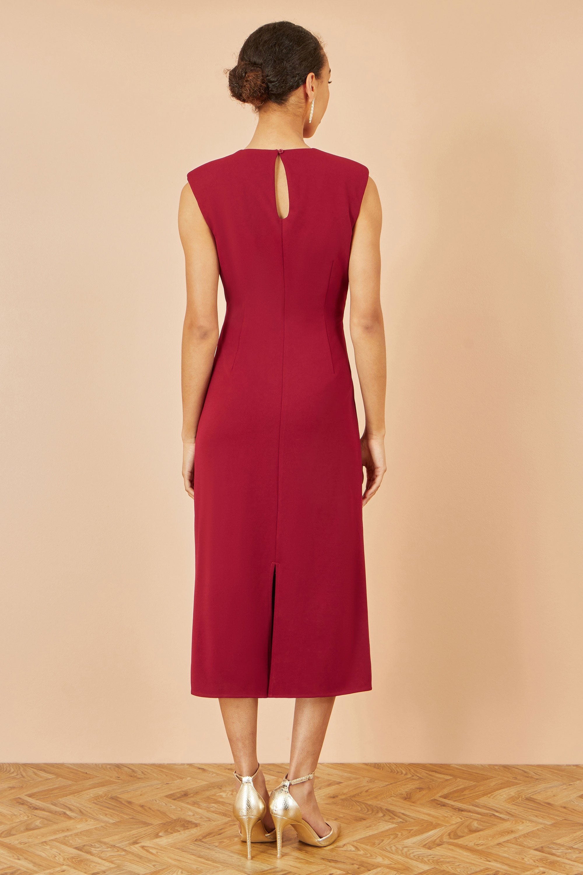 Yumi Burgundy Buckle Detail Ruched Dress