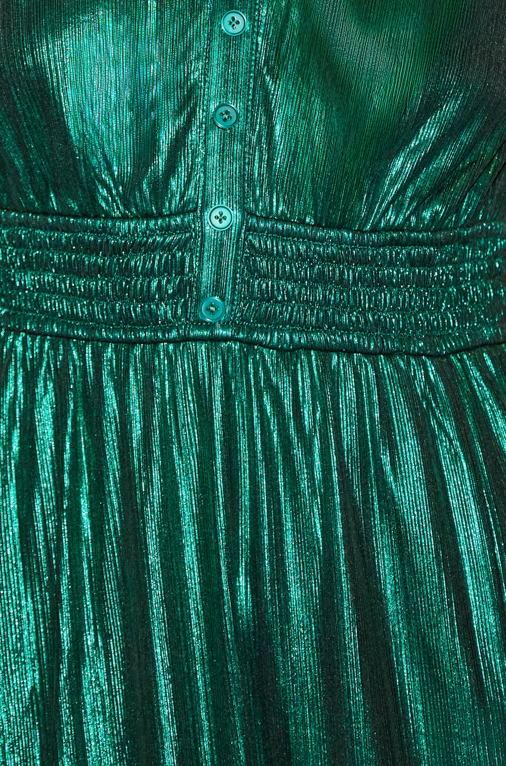 Yumi Green Metallic Ruched Midi Dress