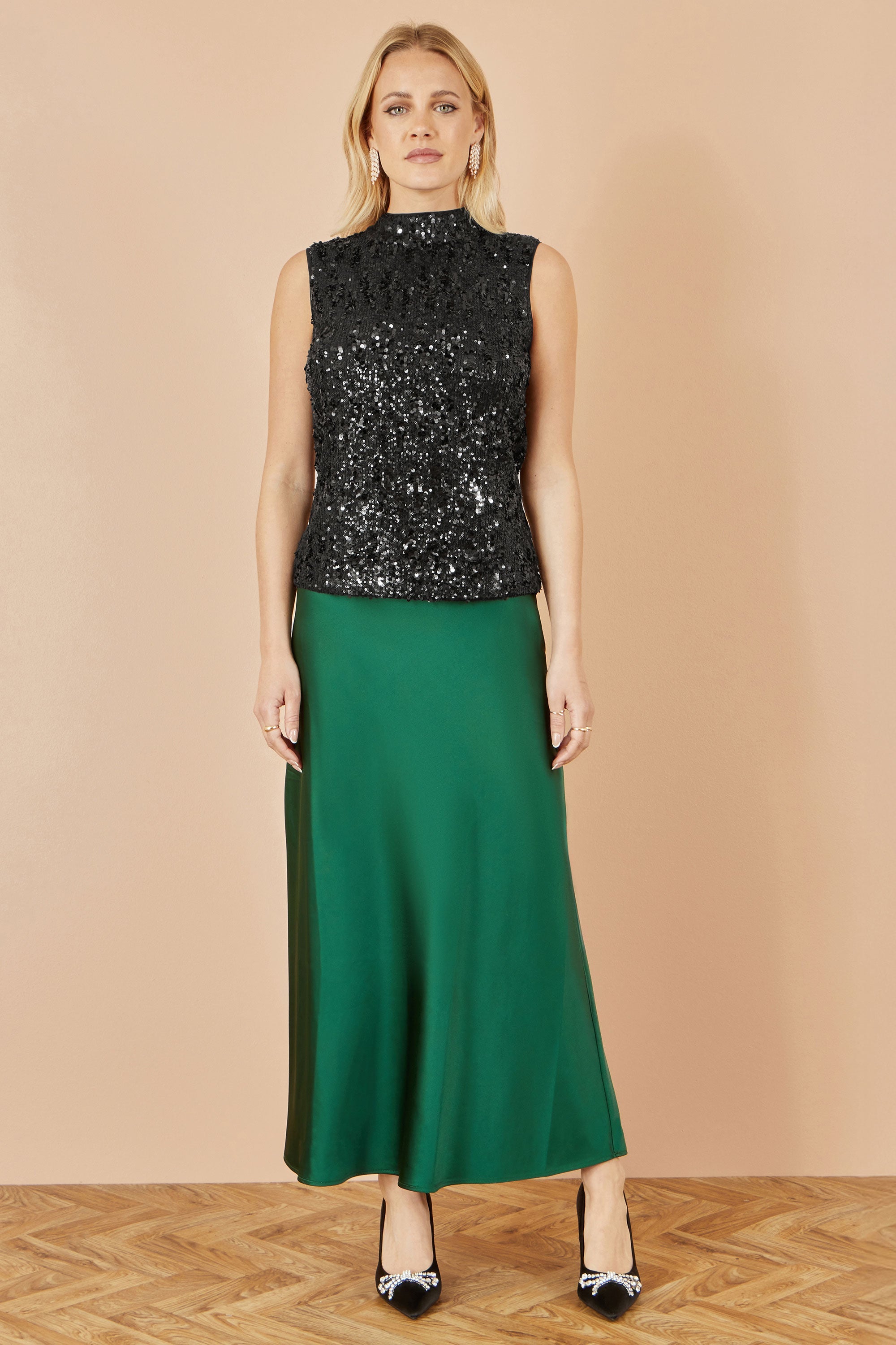 Yumi Black Sequin High Neck Top