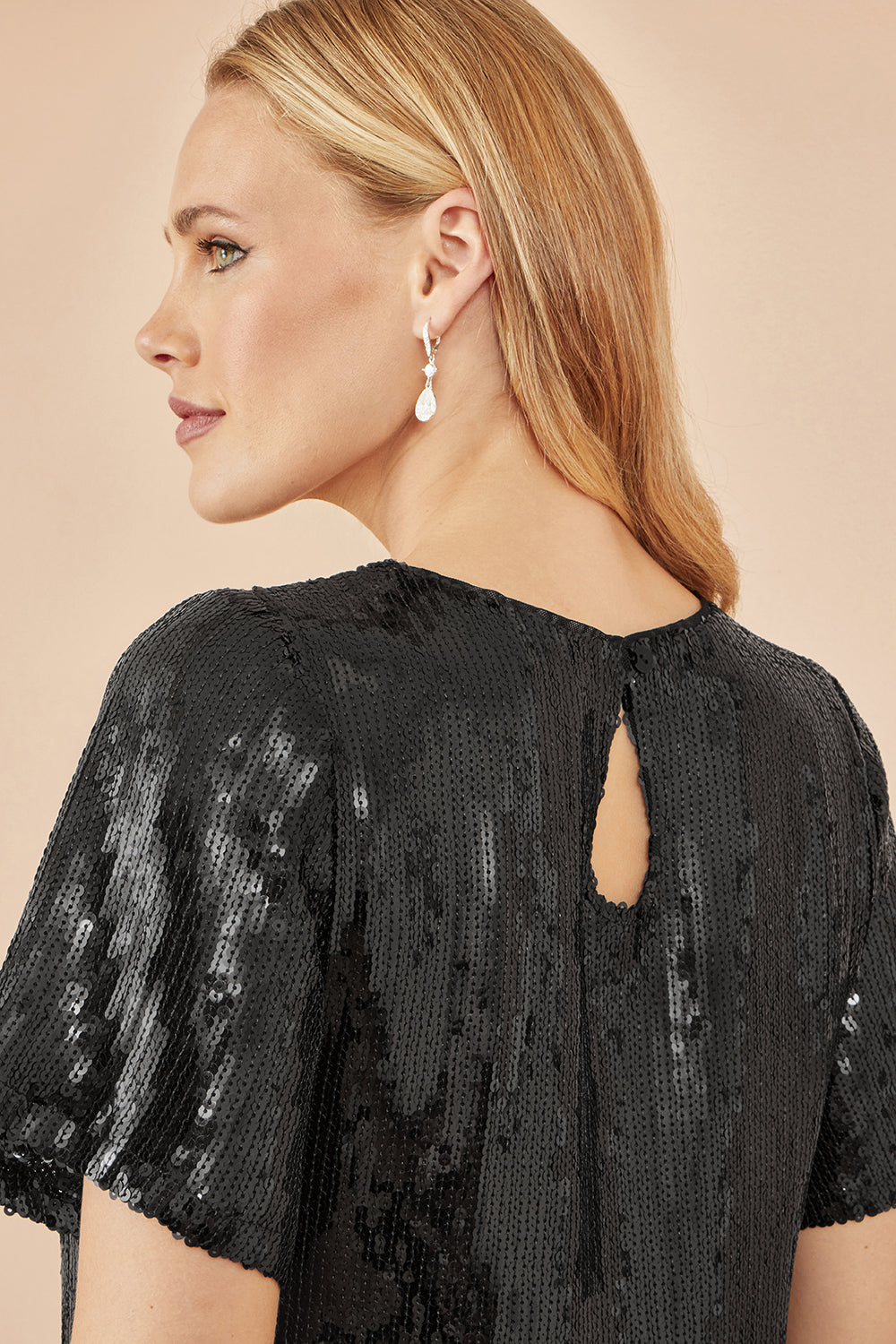 Yumi Black Sequin Tassels Hem Midi Tunic Dress