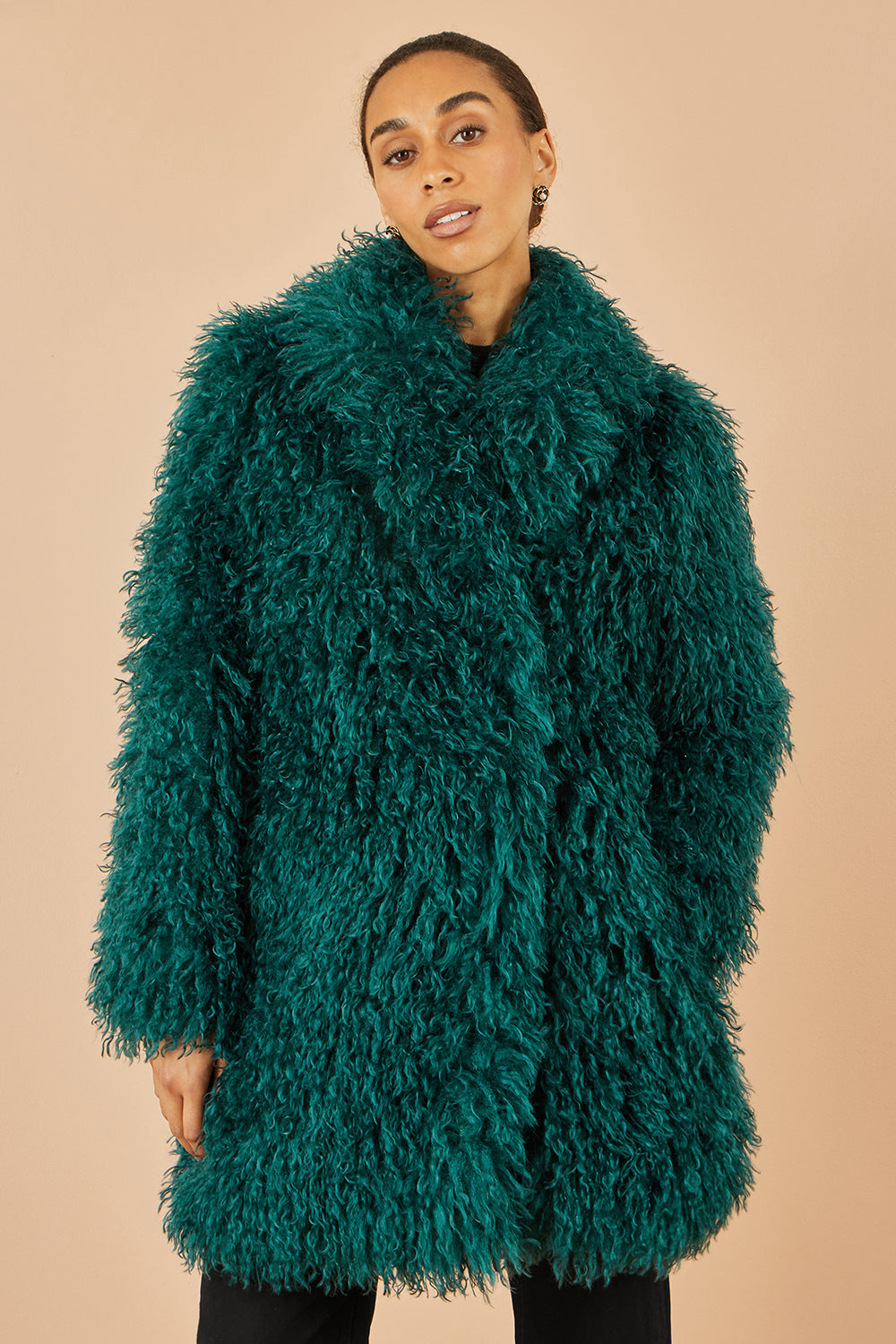 Yumi Teal Luxe Long Hair Fur Coat