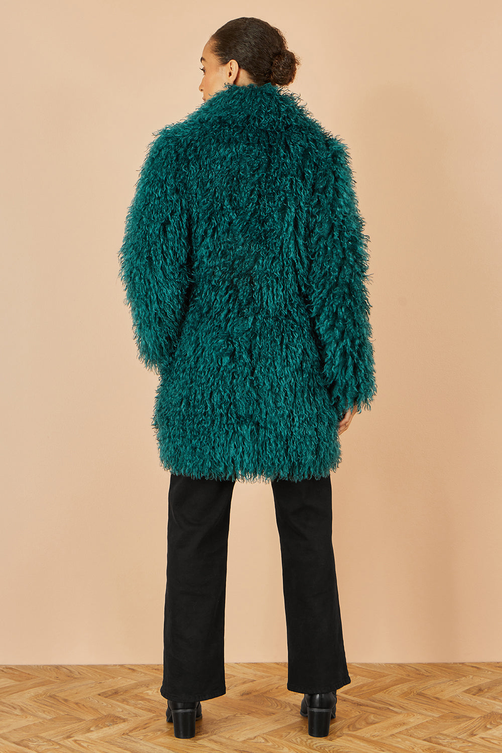 Yumi Teal Luxe Long Hair Fur Coat