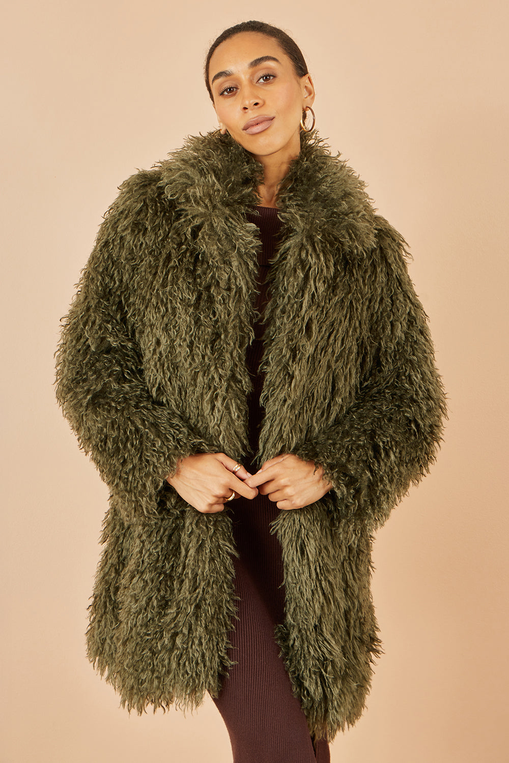 Yumi Green Luxe Long Hair Fur Coat