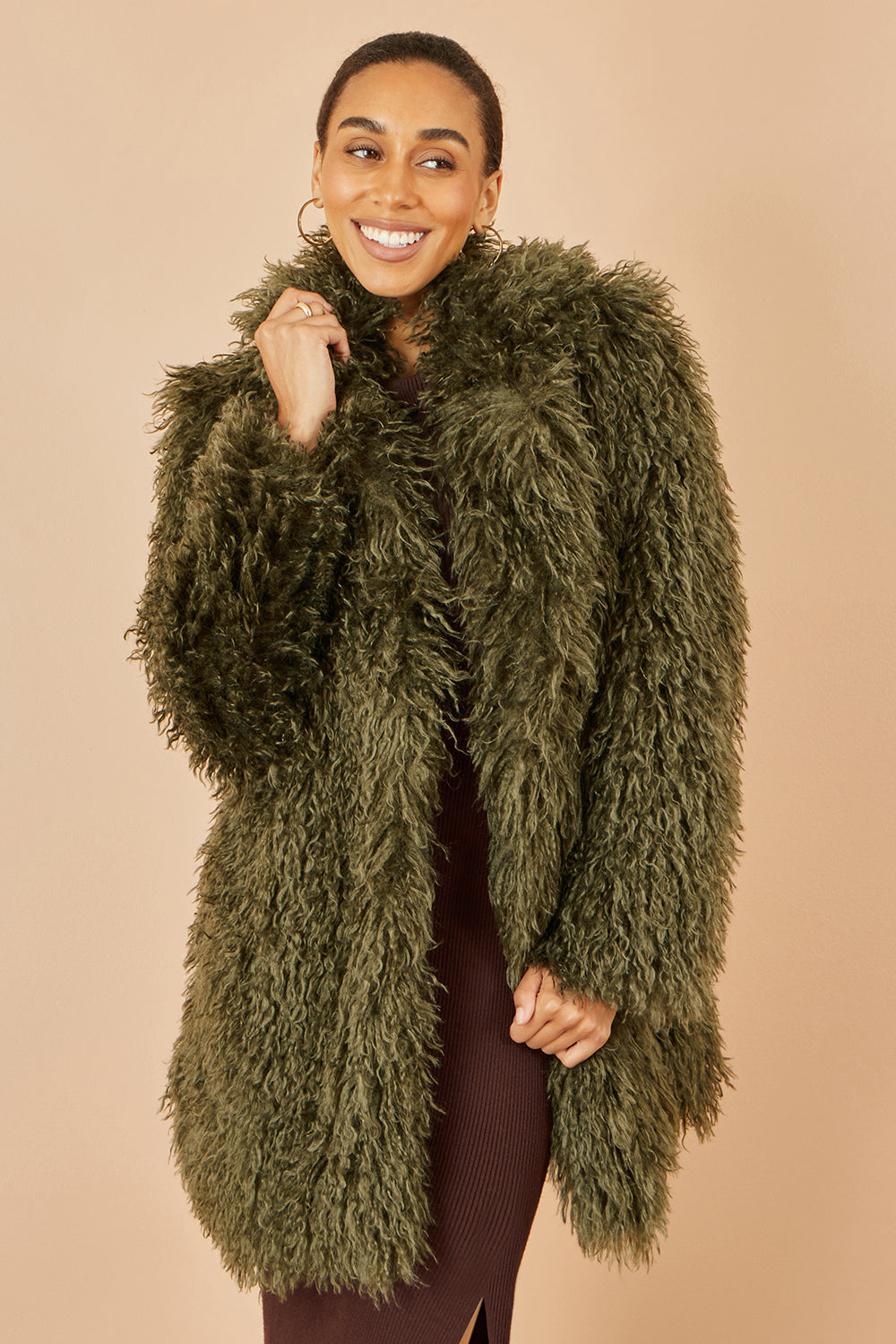 Yumi Green Luxe Long Hair Fur Coat