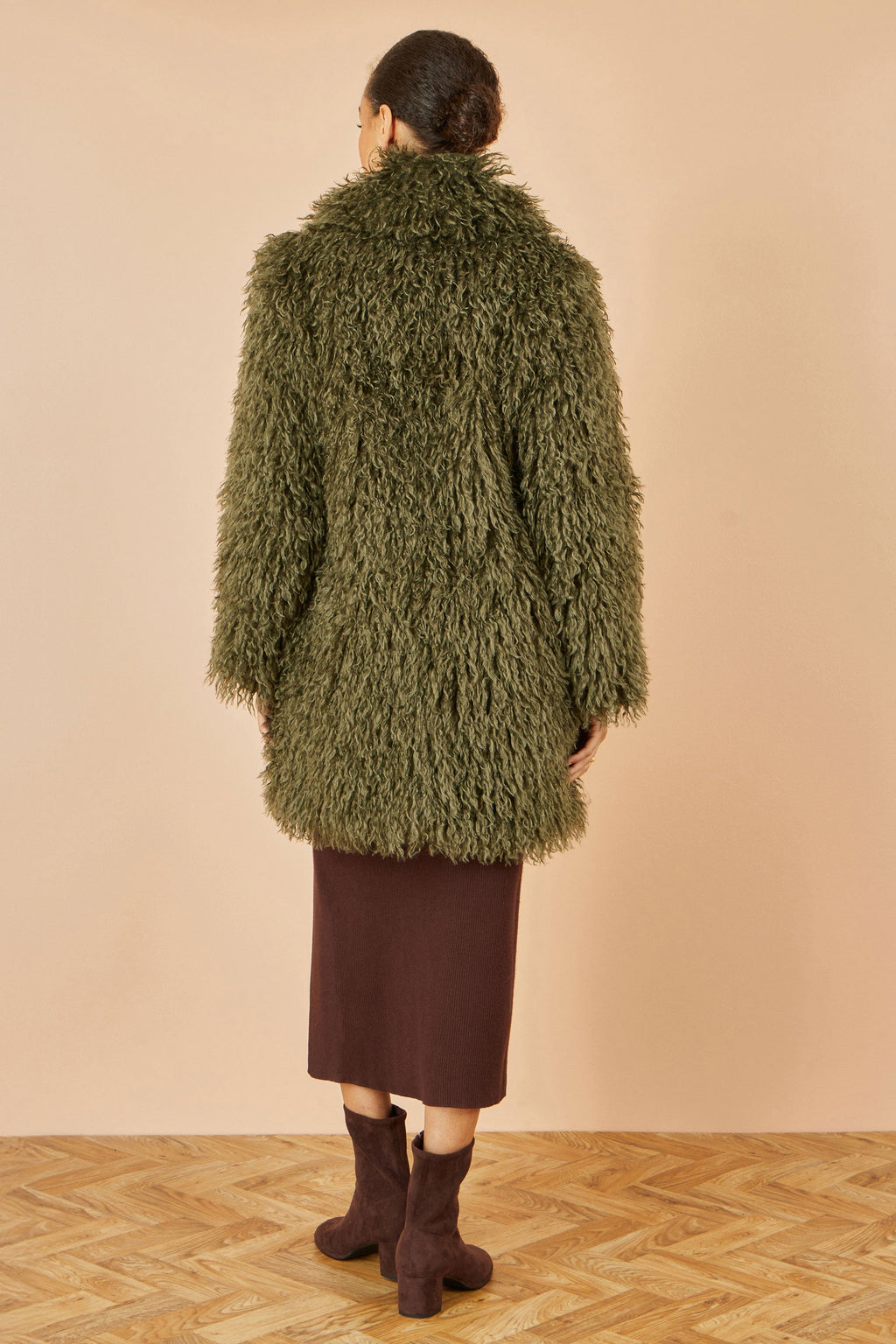 Yumi Green Luxe Long Hair Fur Coat