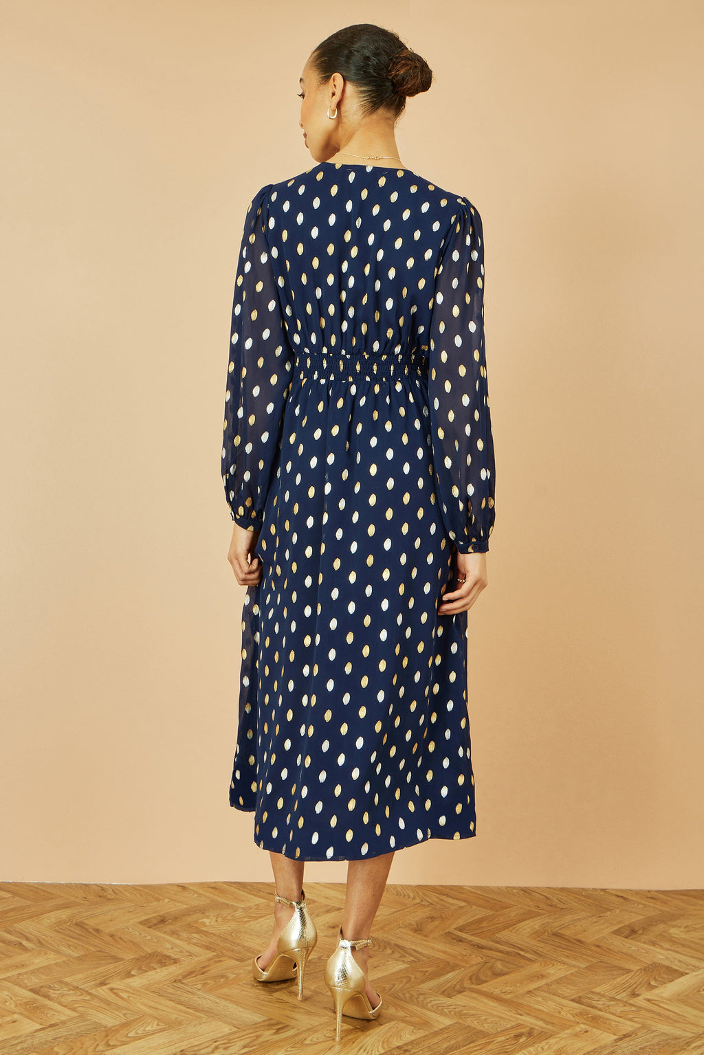Yumi Navy Foil Print Midi Dress