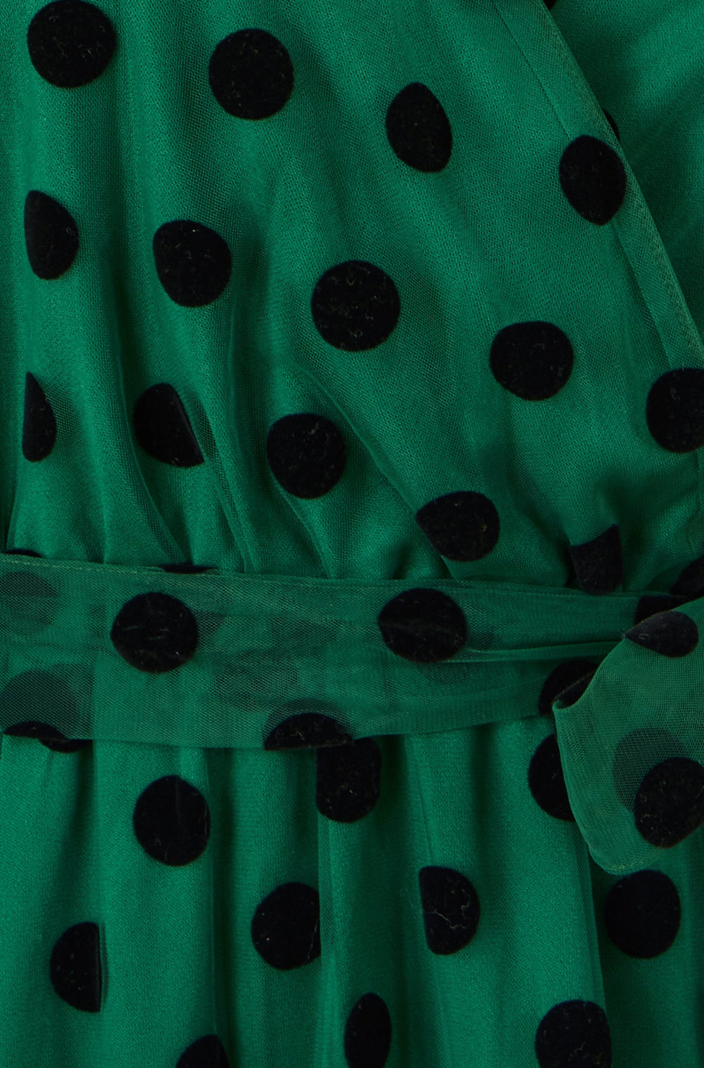 Yumi Green Spot Mesh Wrap Midi Skater Dress
