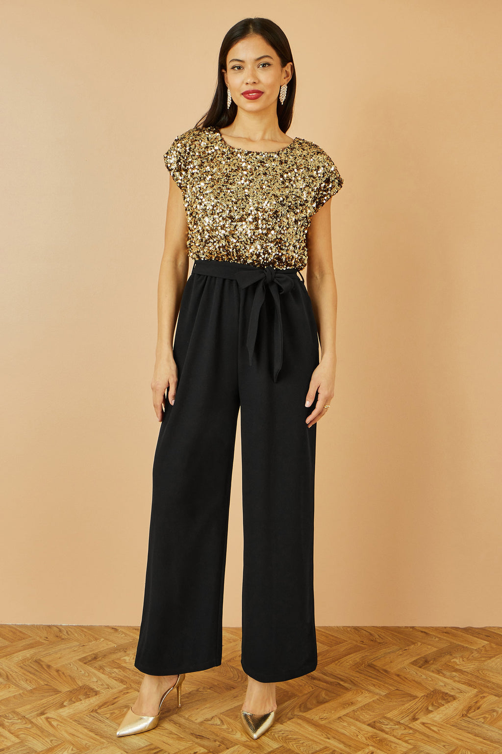 Yumi Gold Sequin Top Stretch Jumpsuit