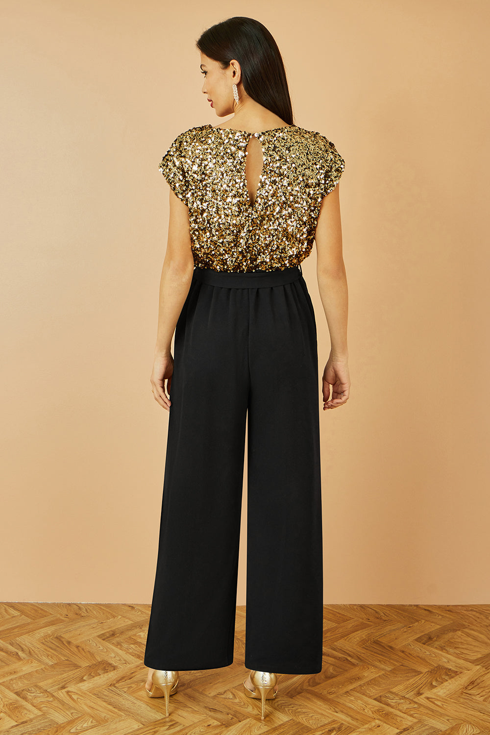 Yumi Gold Sequin Top Stretch Jumpsuit