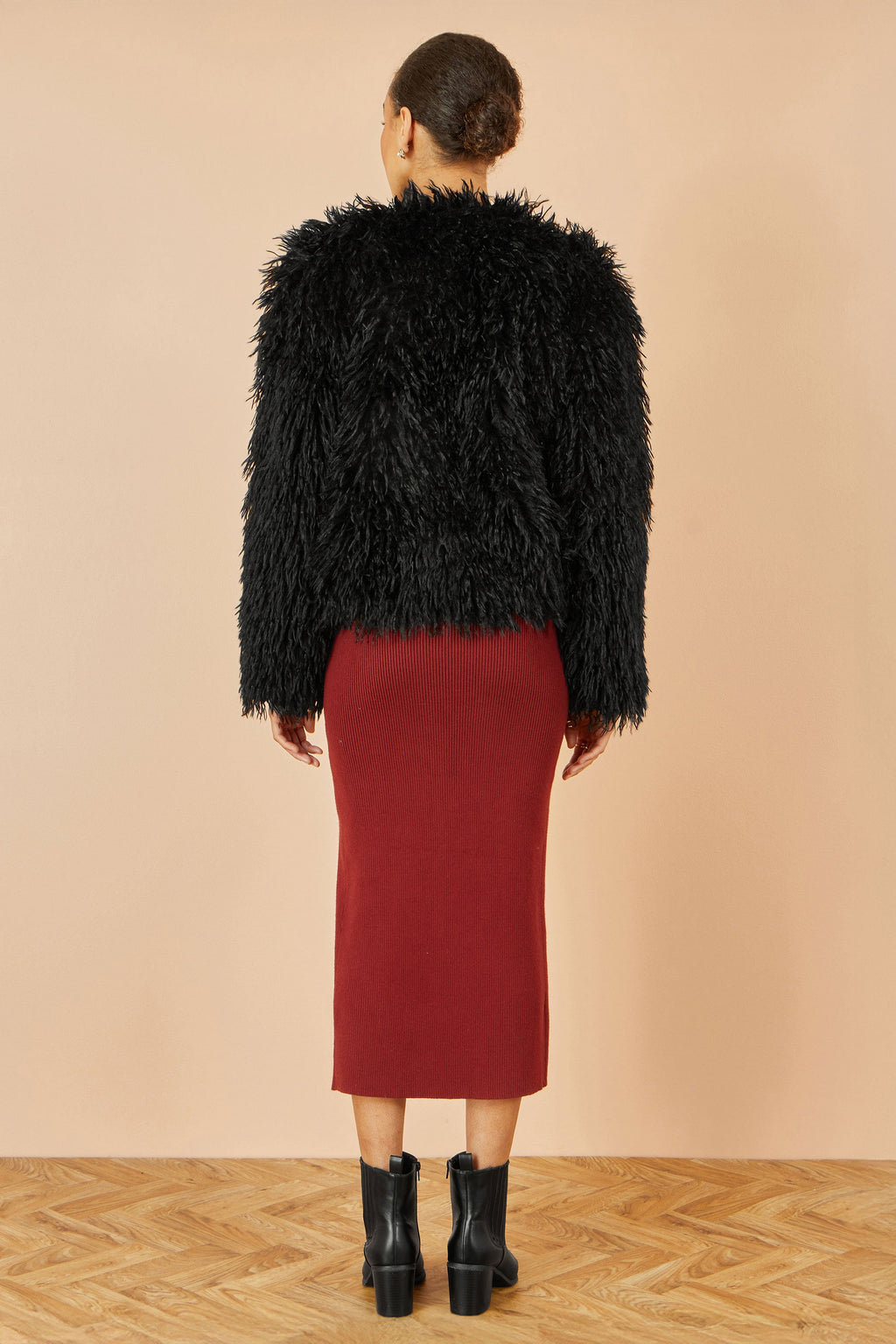 Yumi Black Luxe Fluffy Faux Fur Coat
