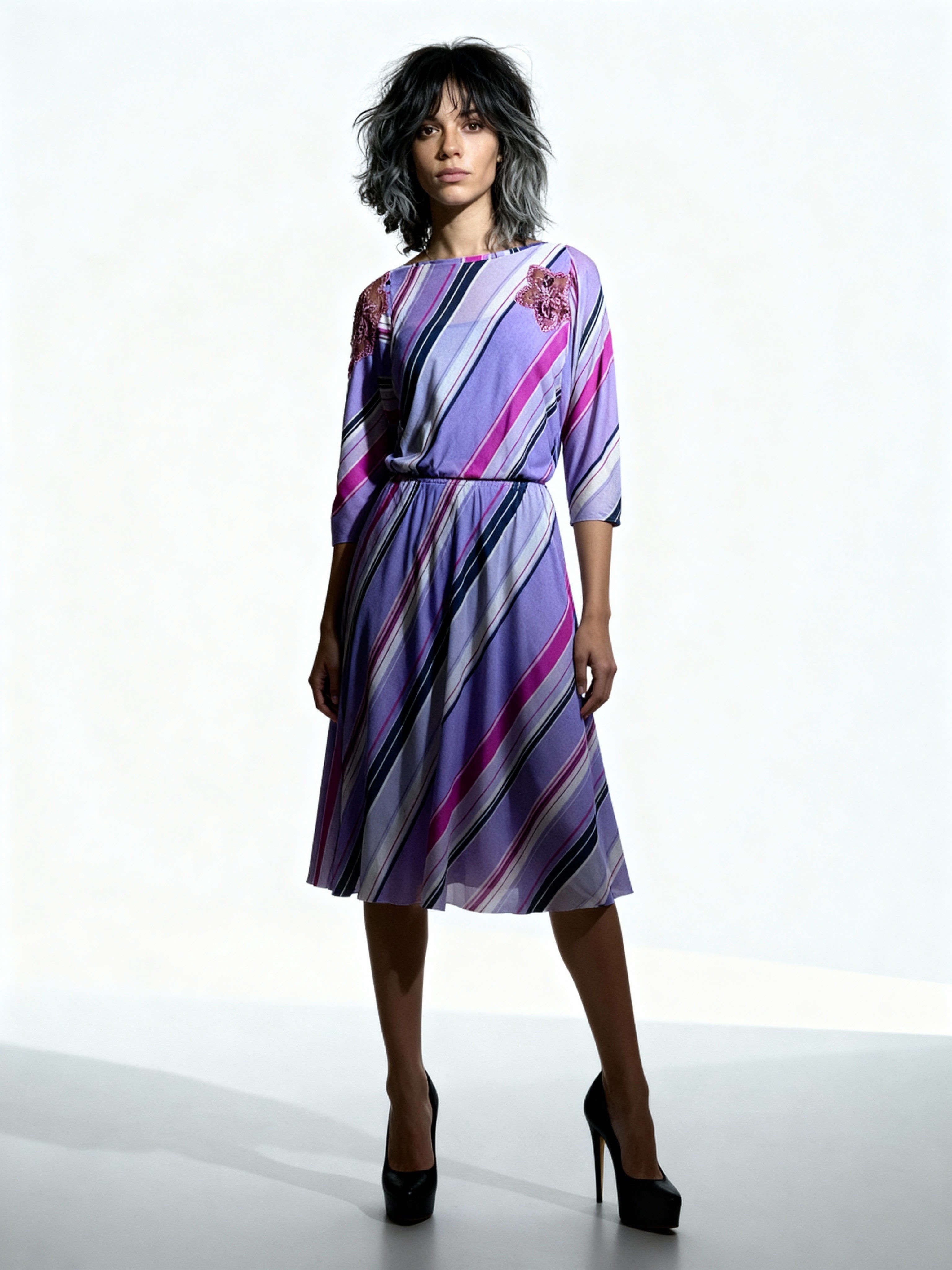 Original 1970's Vintage Virginie Paris Purple Slinky Dress UK 8 - 12