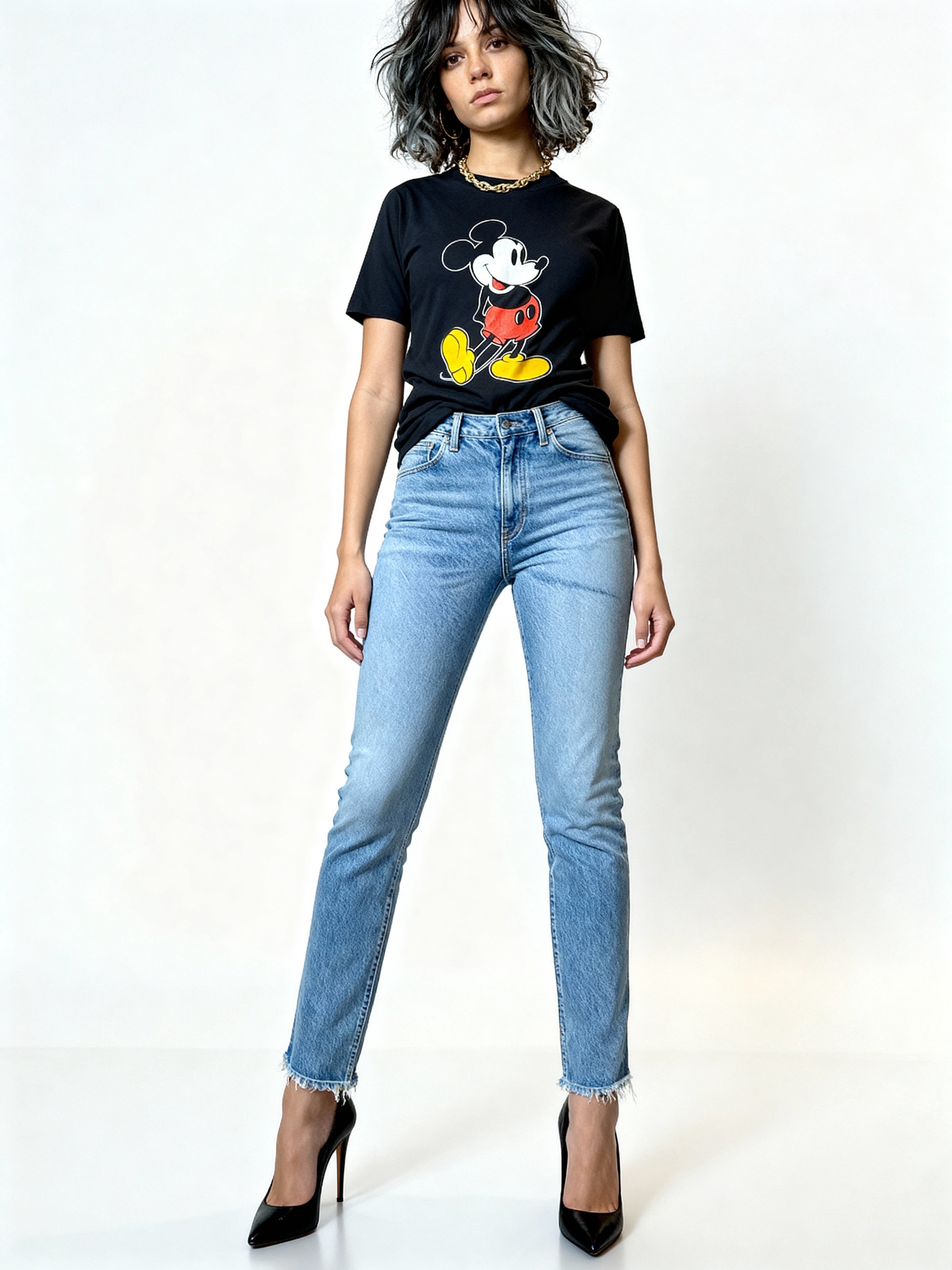 Original Vintage 1980'S Mickey Mouse Black T Shirt Uk 6 - 8