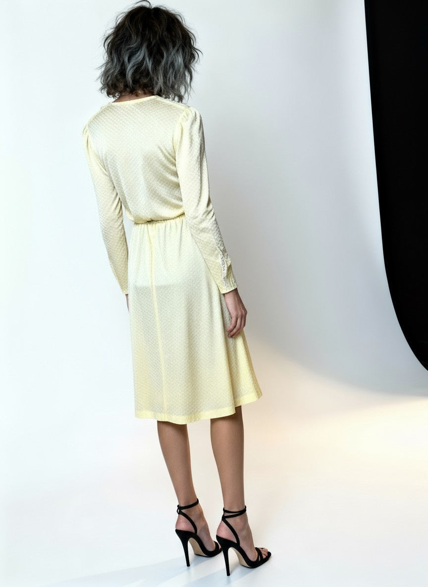 Vintage 1970's Super Cute Yellow Dress With Lace UK 12