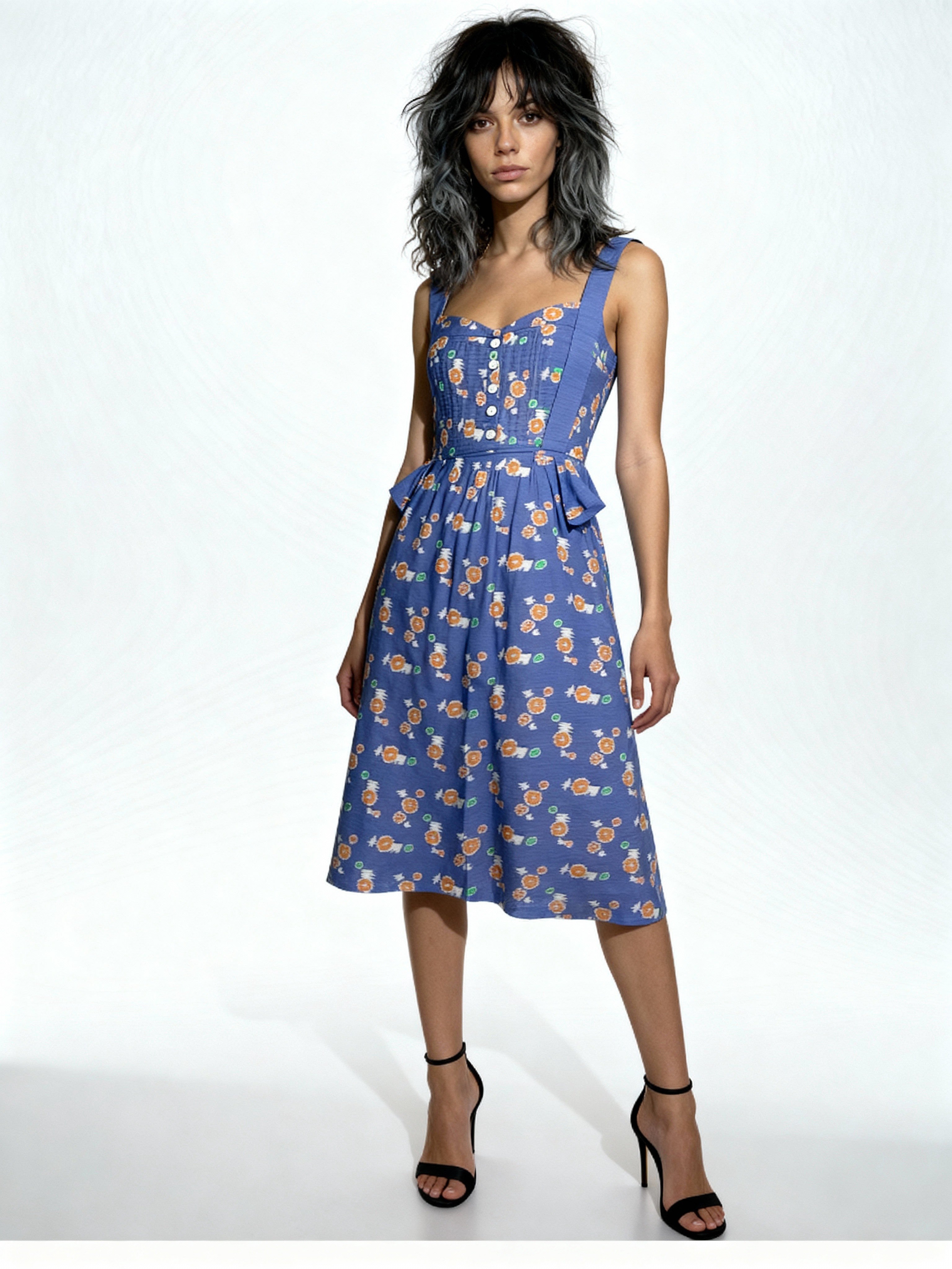 1970's Original Vintage Blue & Orange Floral Print Dress by Betty Barclay