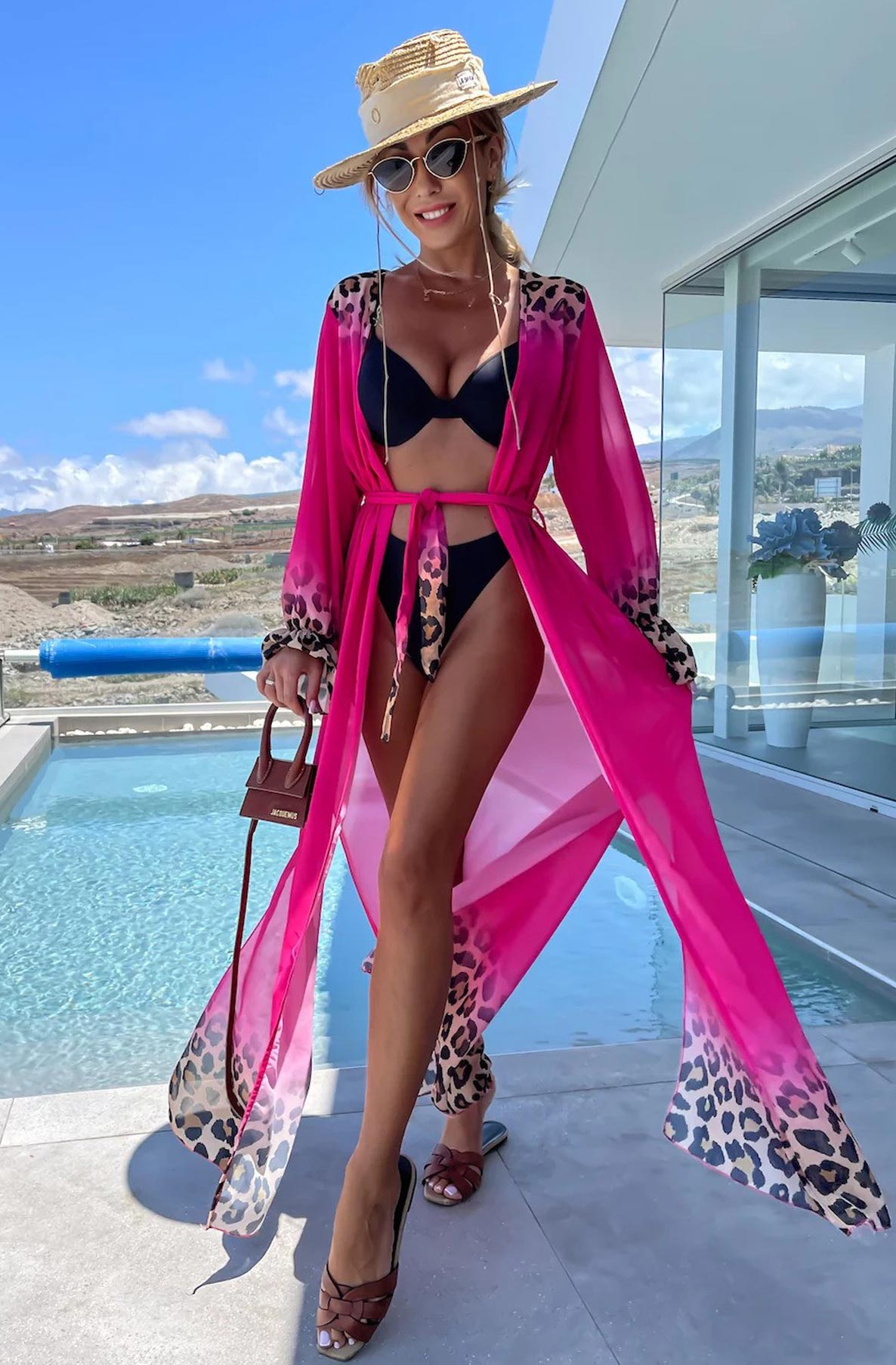 Alora Ombre Leopard Animal Beach Cover Up Wrap Maxi Dress