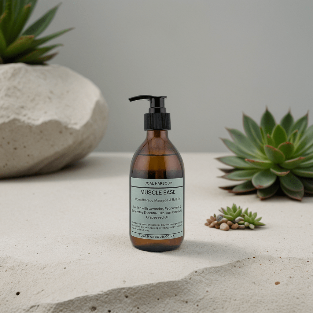 Aromatherapy Massage and Bath Oil - Muscle Ease with Lavender, Peppermint & Eucalyptus Essential Oils