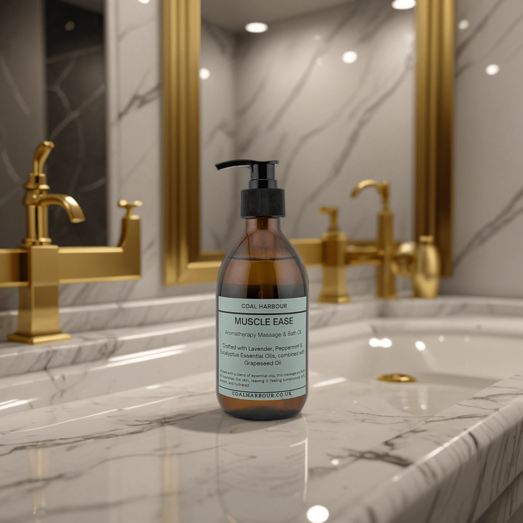Aromatherapy Massage and Bath Oil - Muscle Ease with Lavender, Peppermint & Eucalyptus Essential Oils