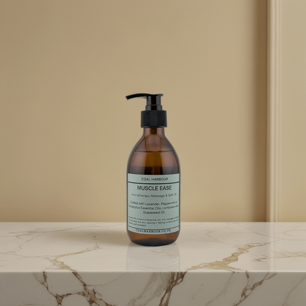 Aromatherapy Massage and Bath Oil - Muscle Ease with Lavender, Peppermint & Eucalyptus Essential Oils