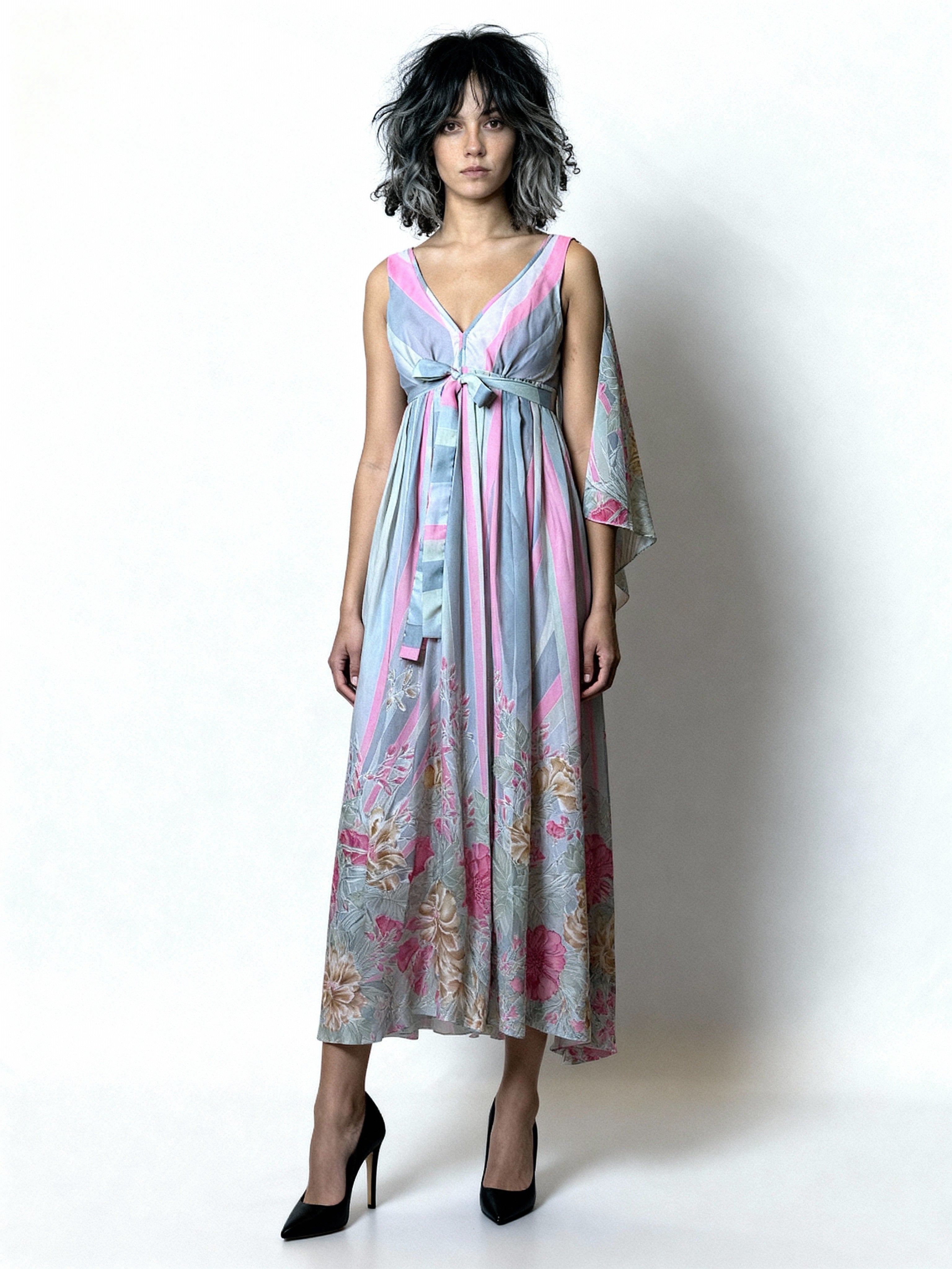 Stunning Original 1970'S Vintage Floral Maxi Dress Uk 10 - 12