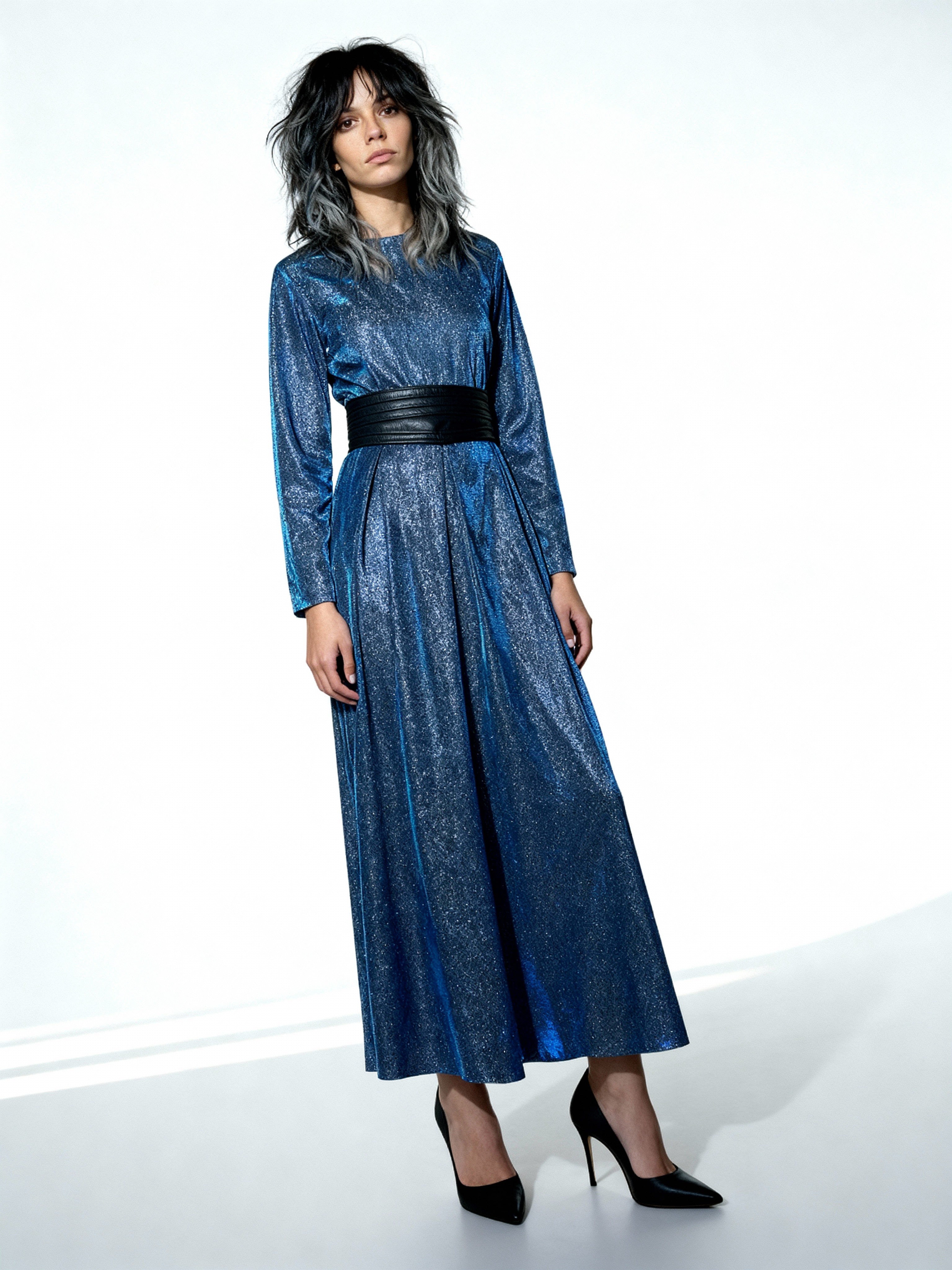 Incredible Original Vintage Blue Metallic Maxi Dress UK 10 - 14