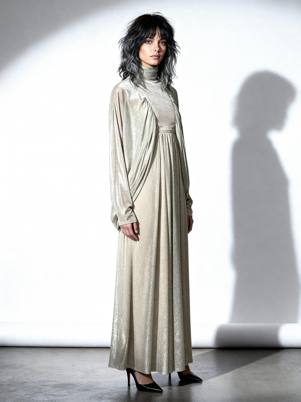 1970's Original Vintage Gold Goddess Maxi Dress UK 8 - 12