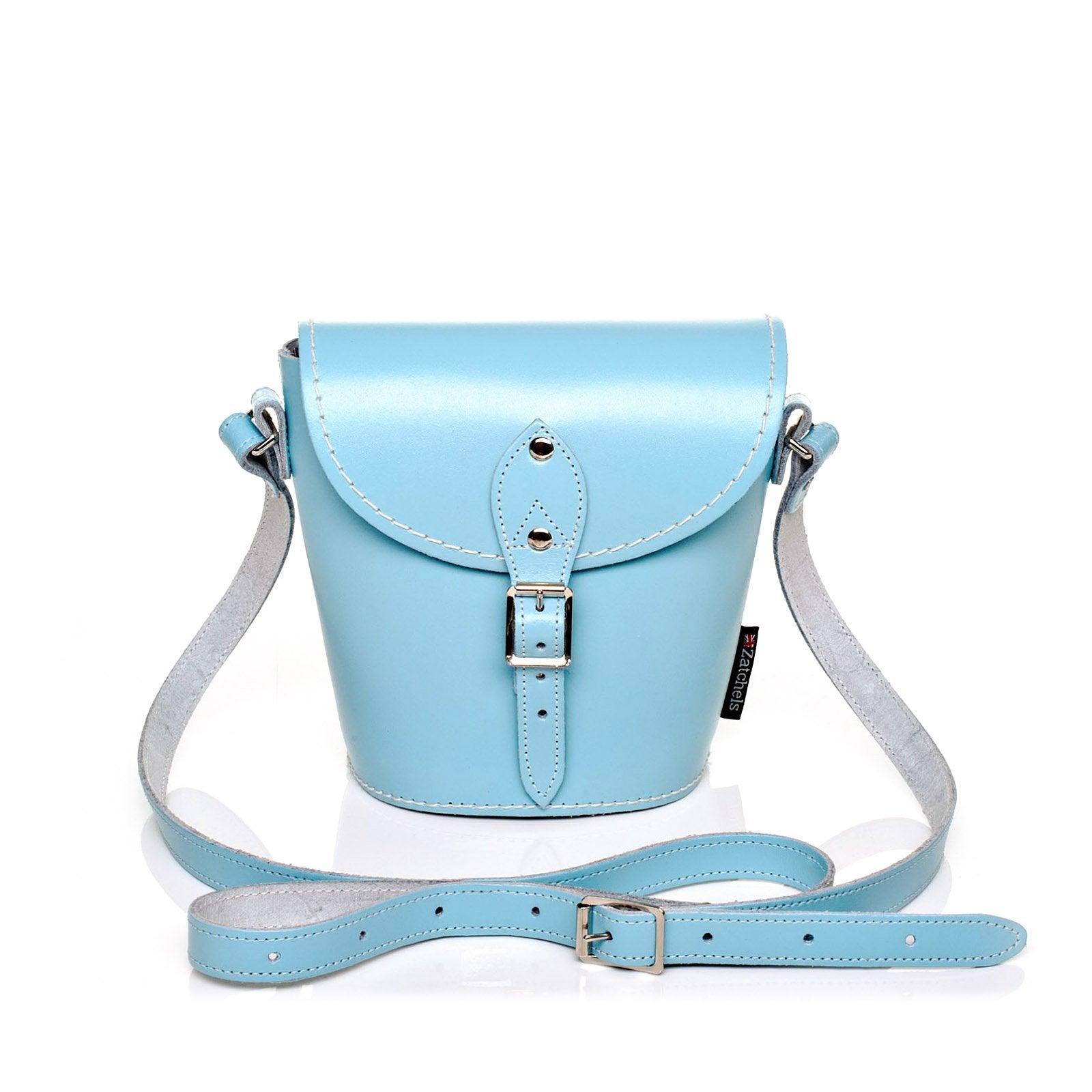 Handmade Leather Barrel Bag - Pastel Baby Blue