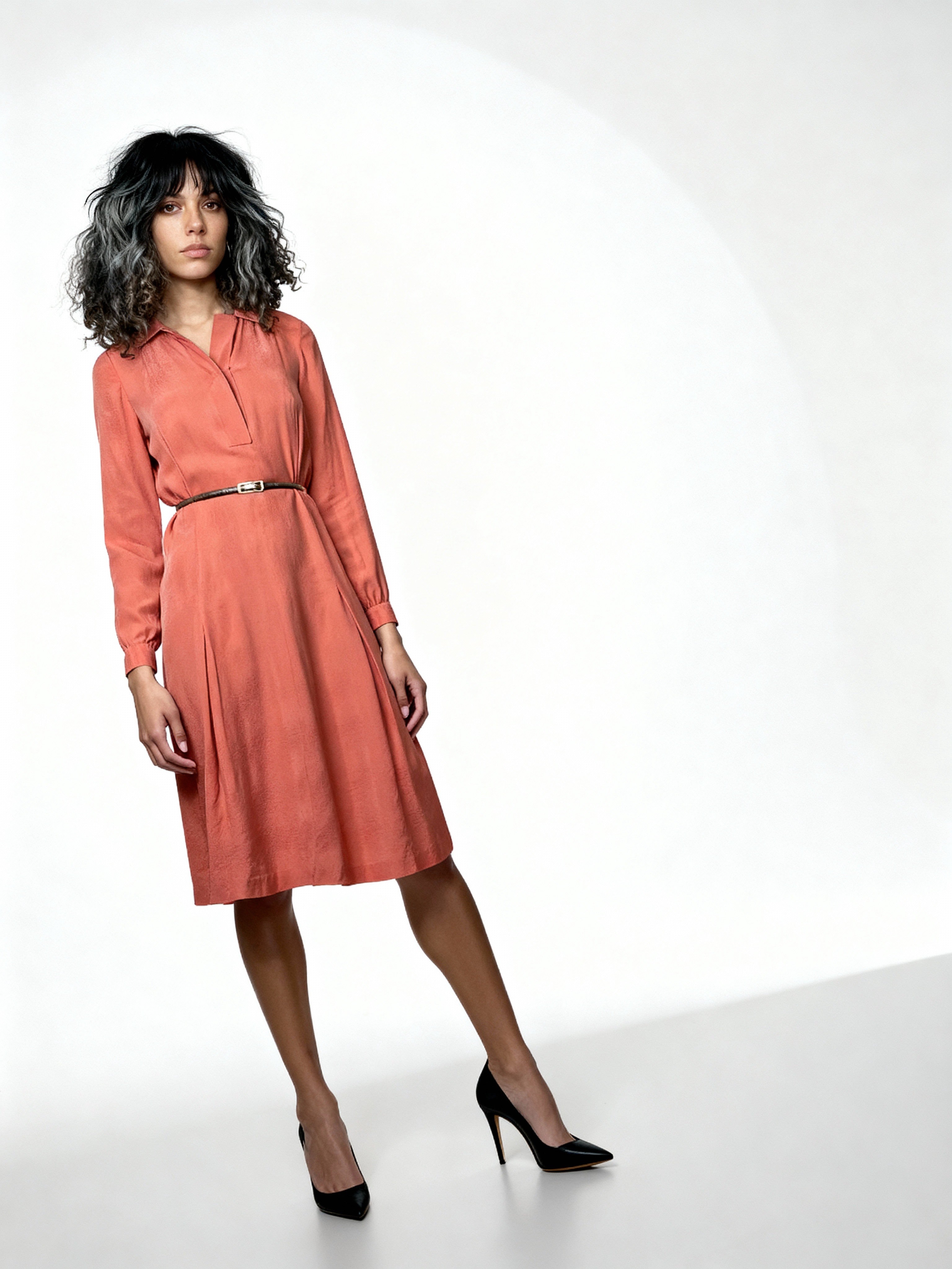 Vintage 1970's Original Pure Silk Orange Long Sleeved Shirt Dress UK 10 - 12