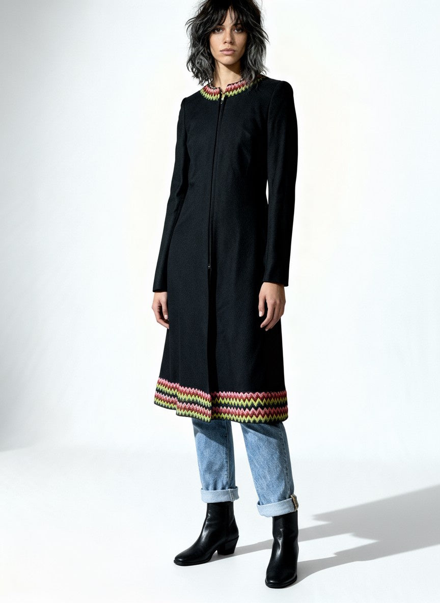 Original Vintage 1970's Black Boho / Hippie Wool Coat UK 8 - 12