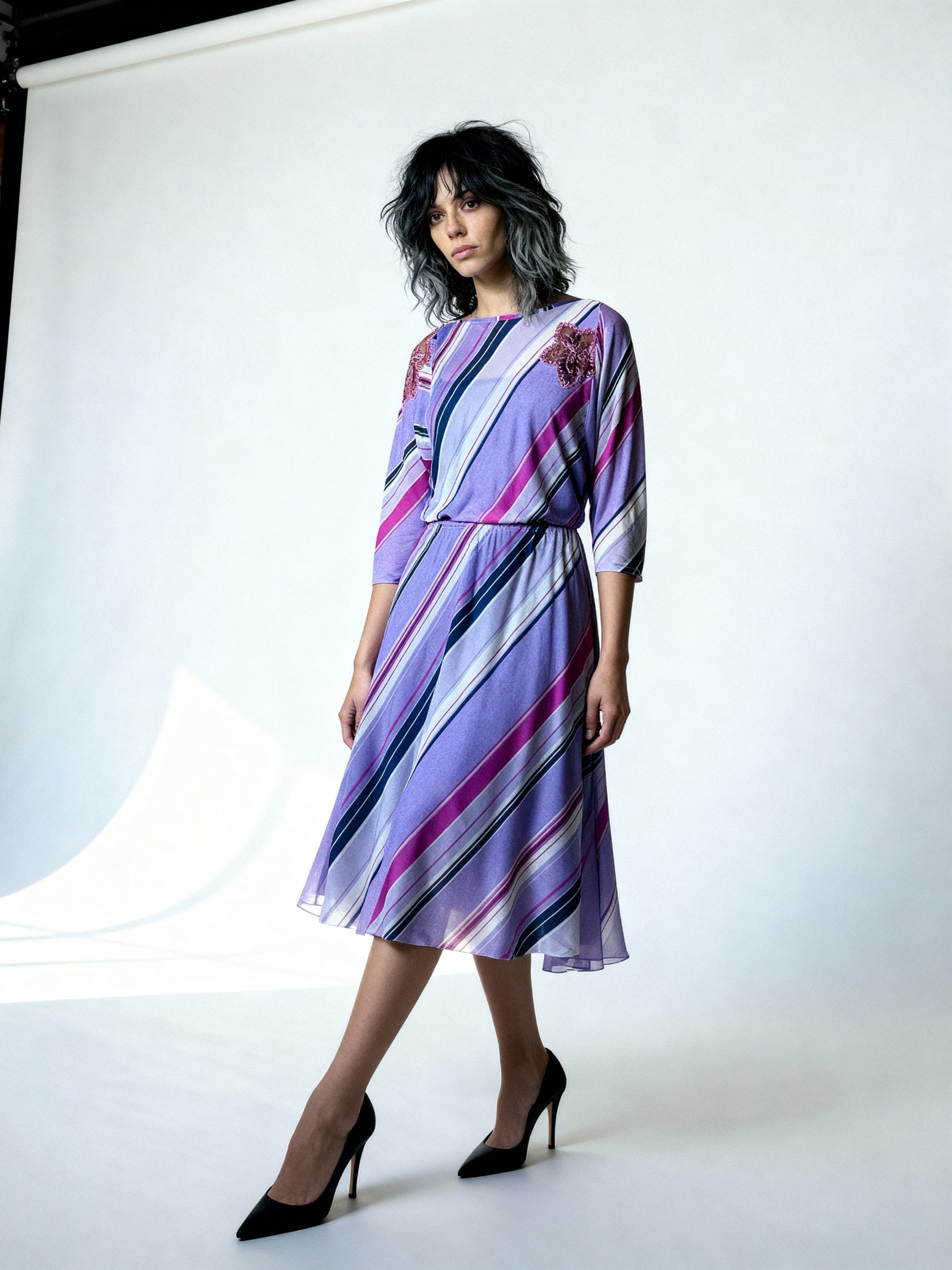 Original 1970's Vintage Virginie Paris Purple Slinky Dress UK 8 - 12