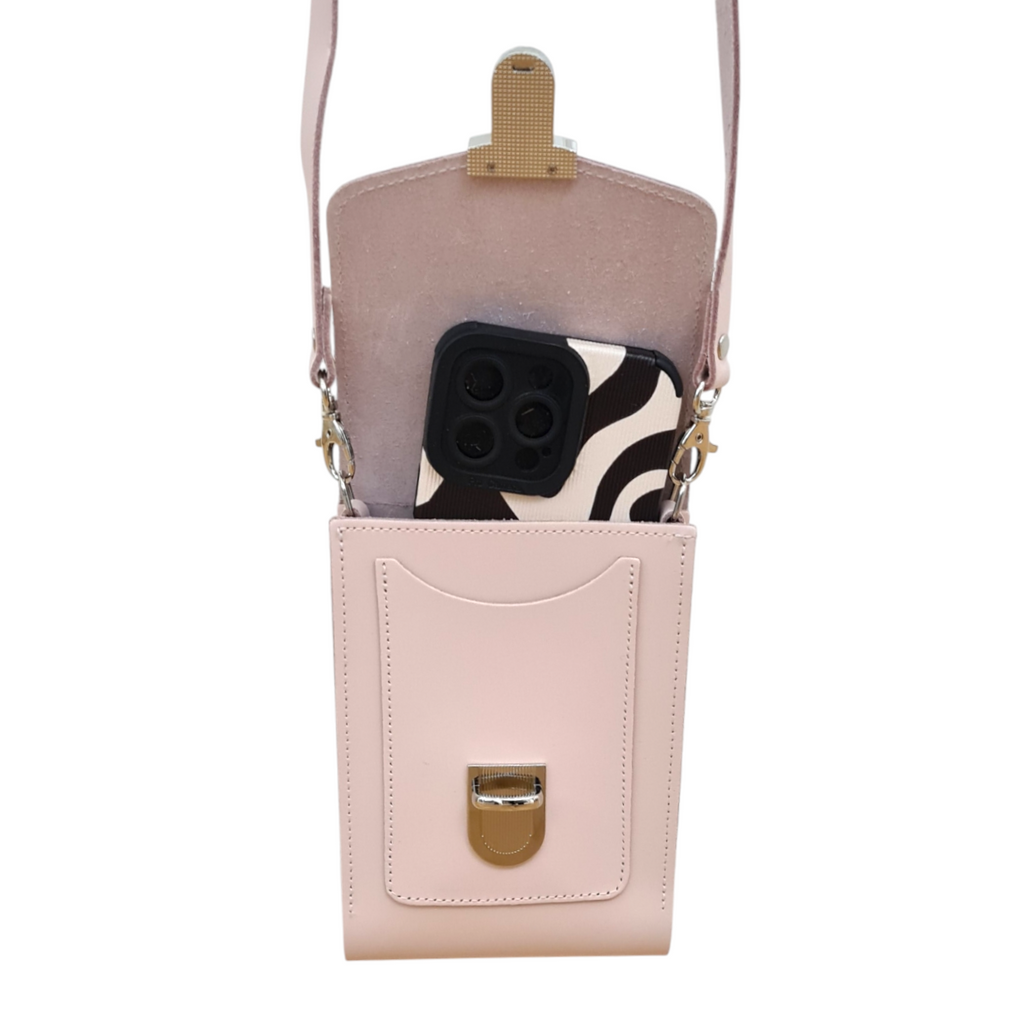 Leather Push Lock Crossbody Phone Case - Cherry Blossom