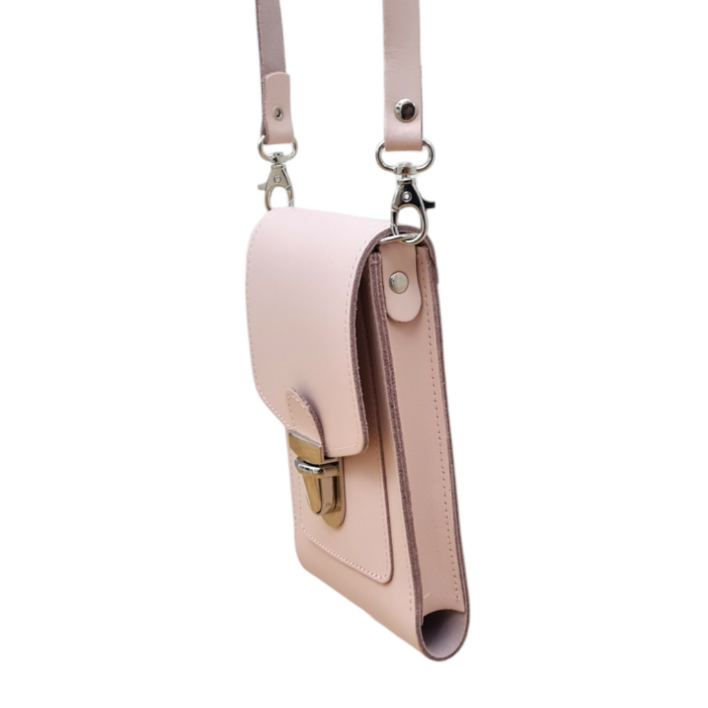 Leather Push Lock Crossbody Phone Case - Cherry Blossom