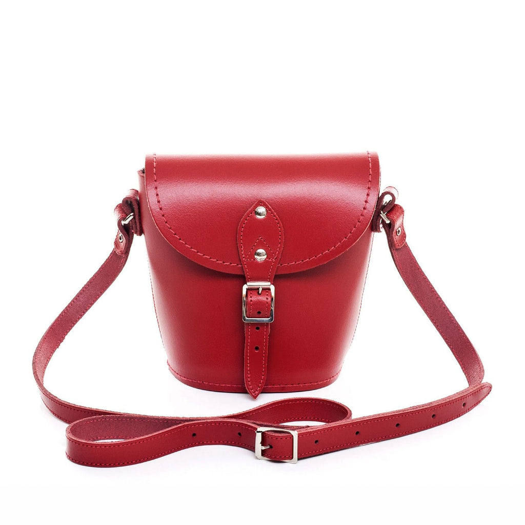 Handmade Leather Barrel Bag - Red