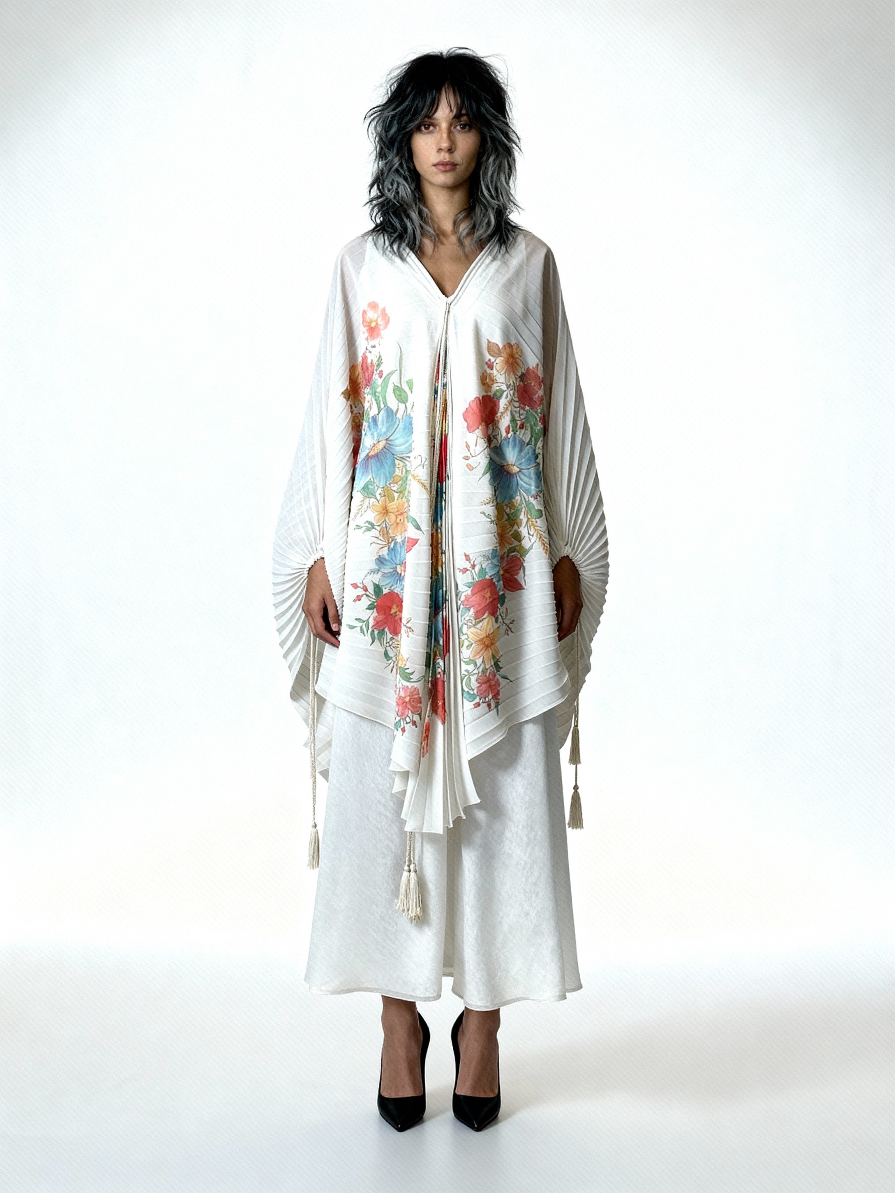 1970's Sensational Vintage Cream Floral Pleated Wedding Dress UK 8 - 14