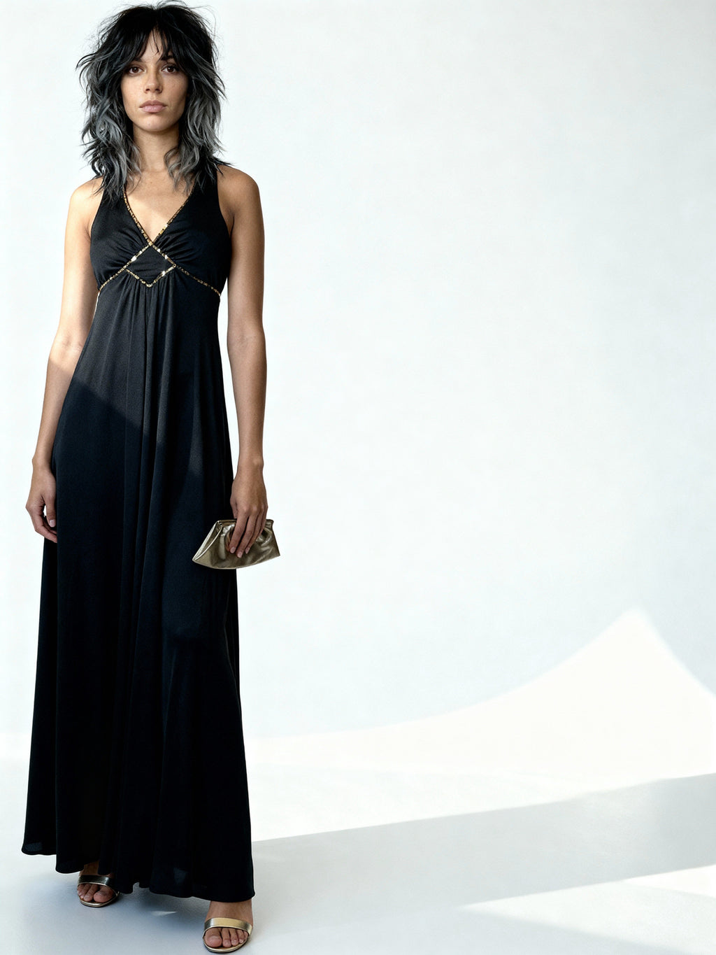 Original 1970's Vintage Black & Gold Sequin Dress by Mr Darren UK 8 - 12