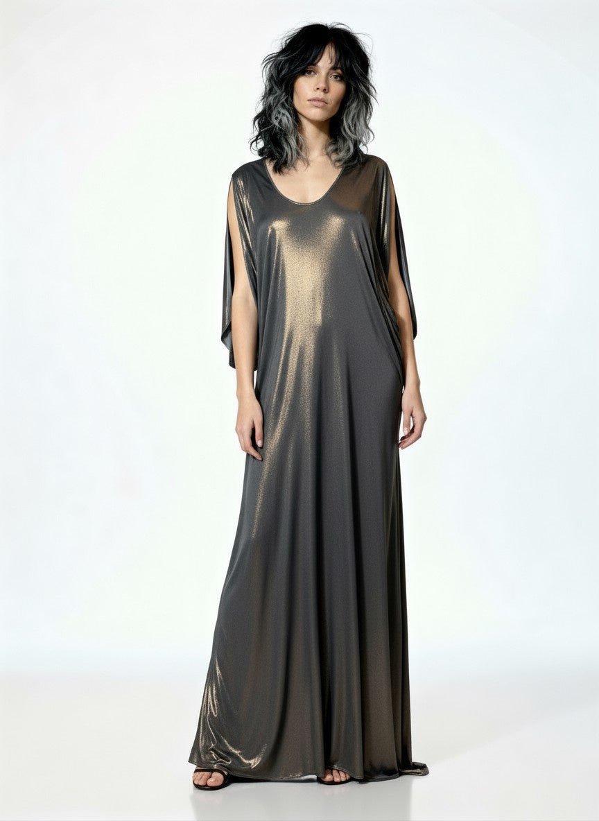 Incredible Vintage Halston Gold / Bronze Kaftan Dress Uk 8 - 14